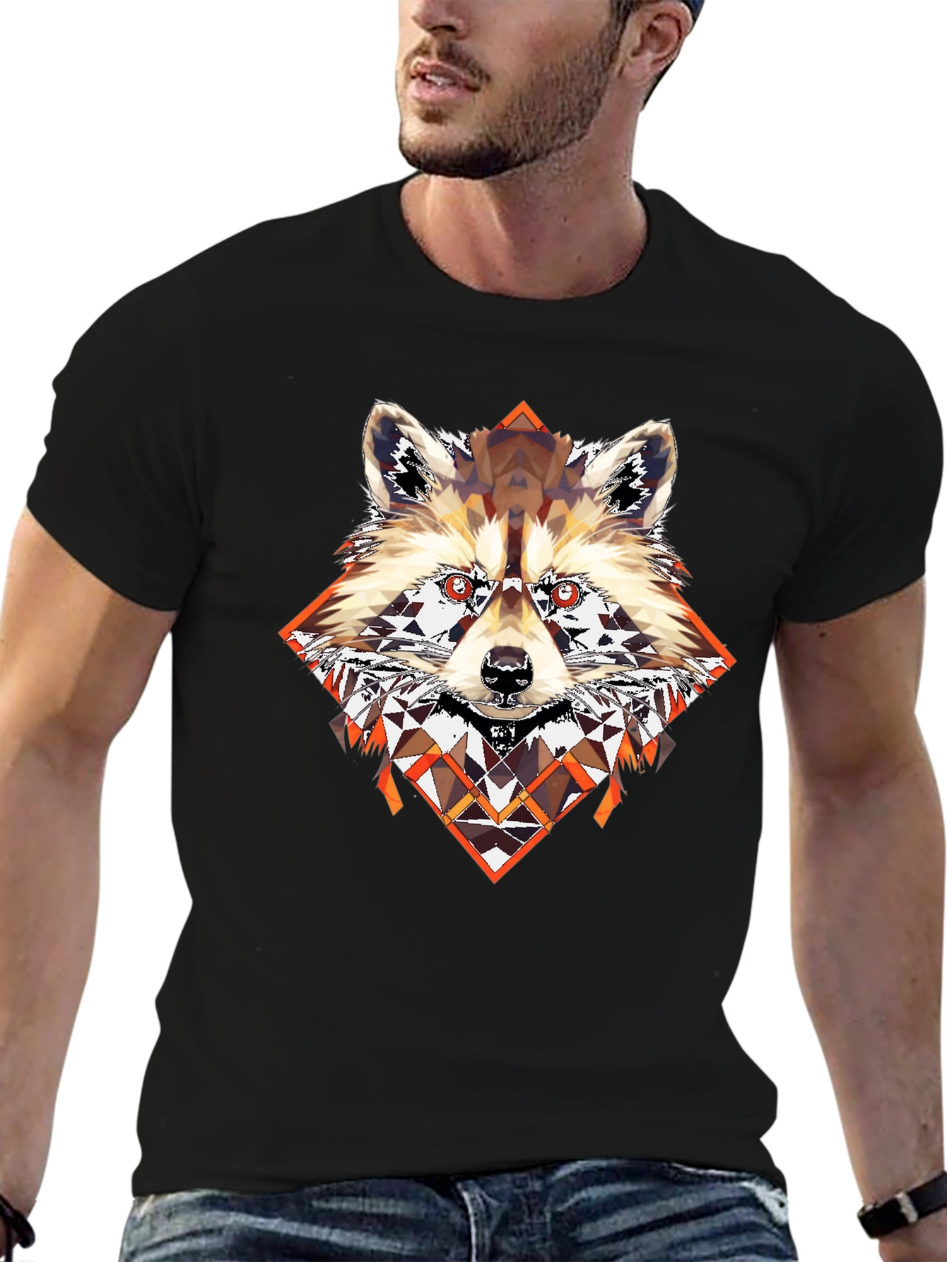 Geometric Raccoon Graphic Tee - Cool Unique Design