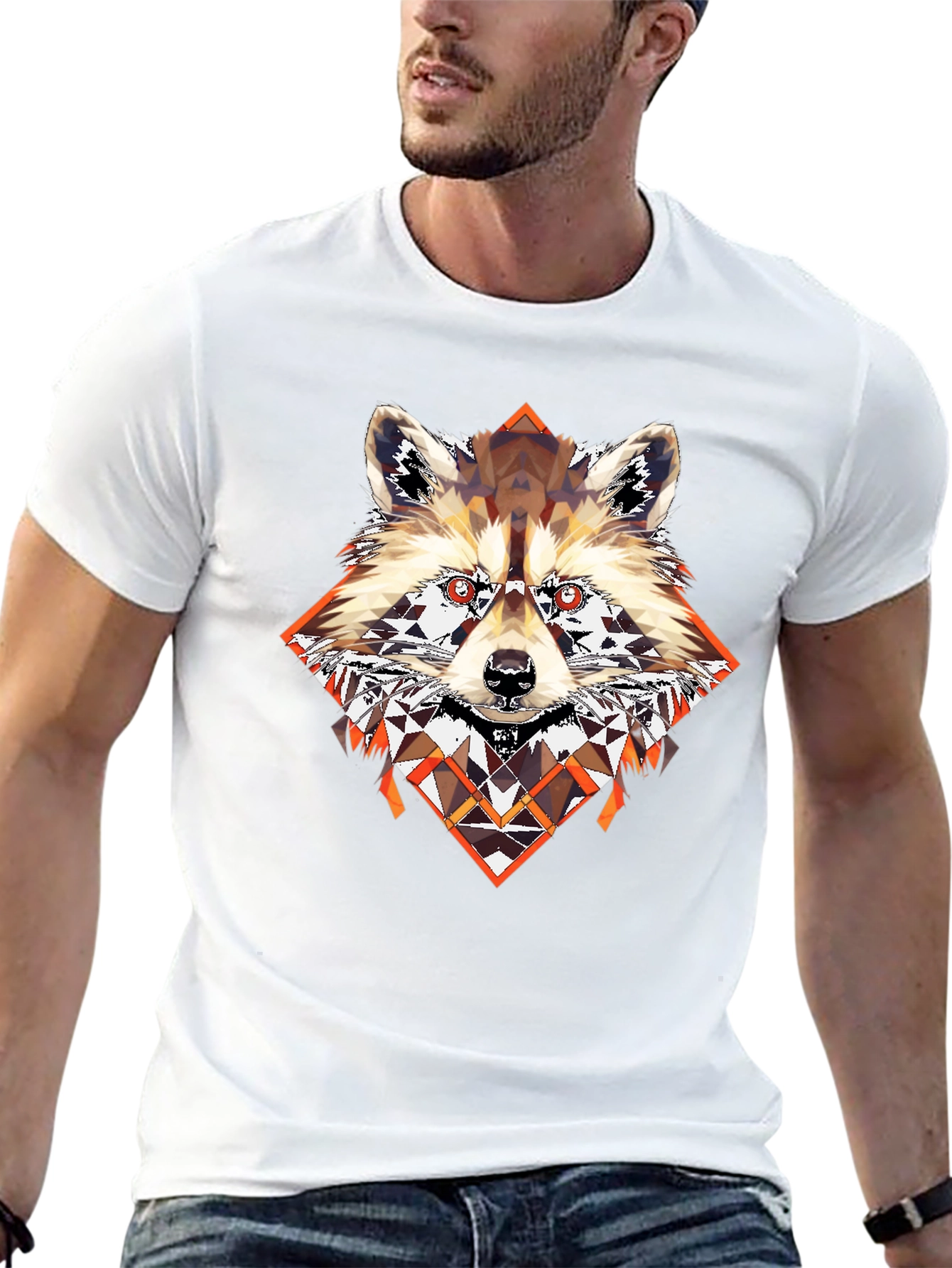 Geometric Raccoon Graphic Tee - Cool Unique Design