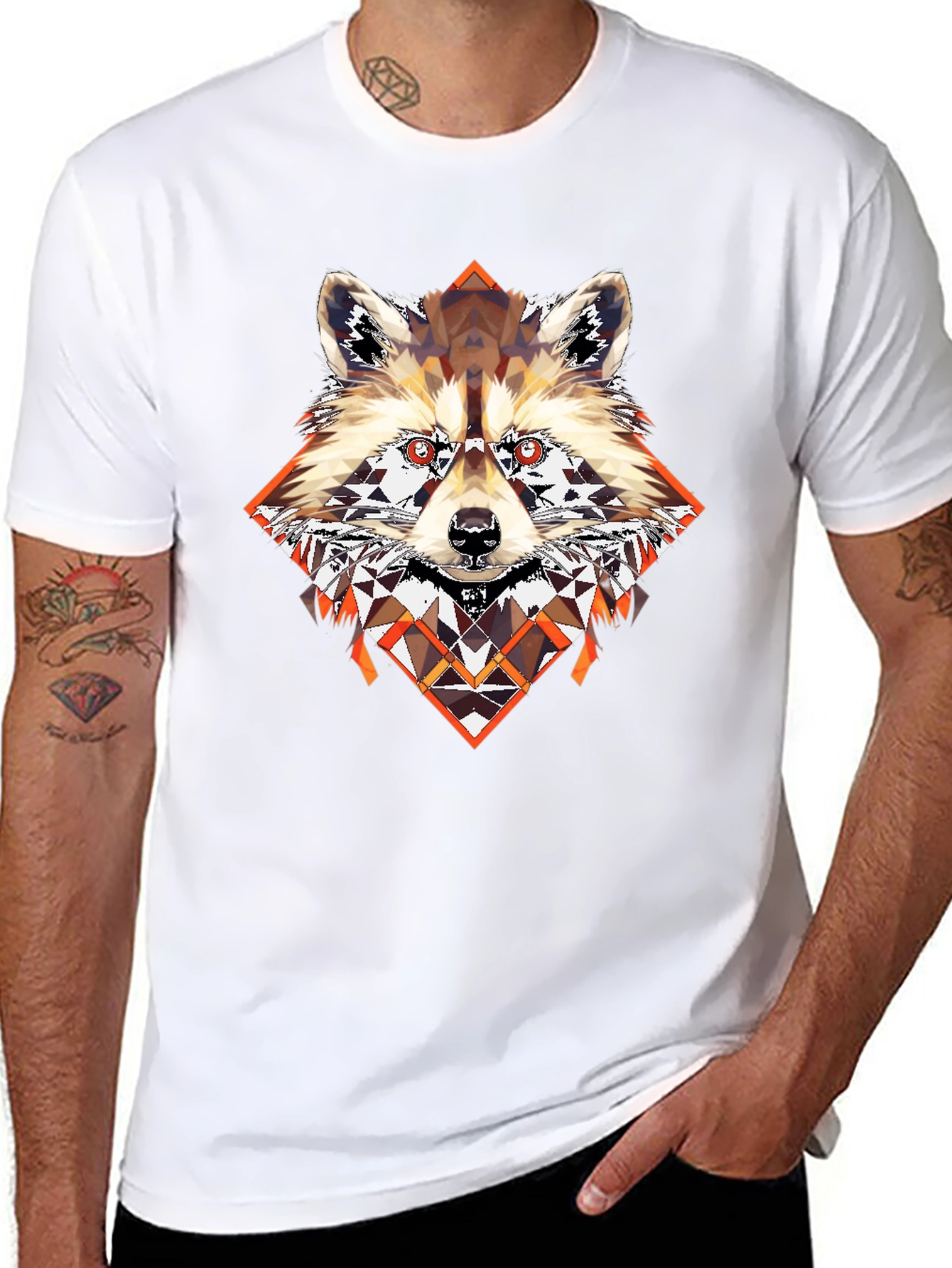 Geometric Raccoon Graphic Tee - Cool Unique Design