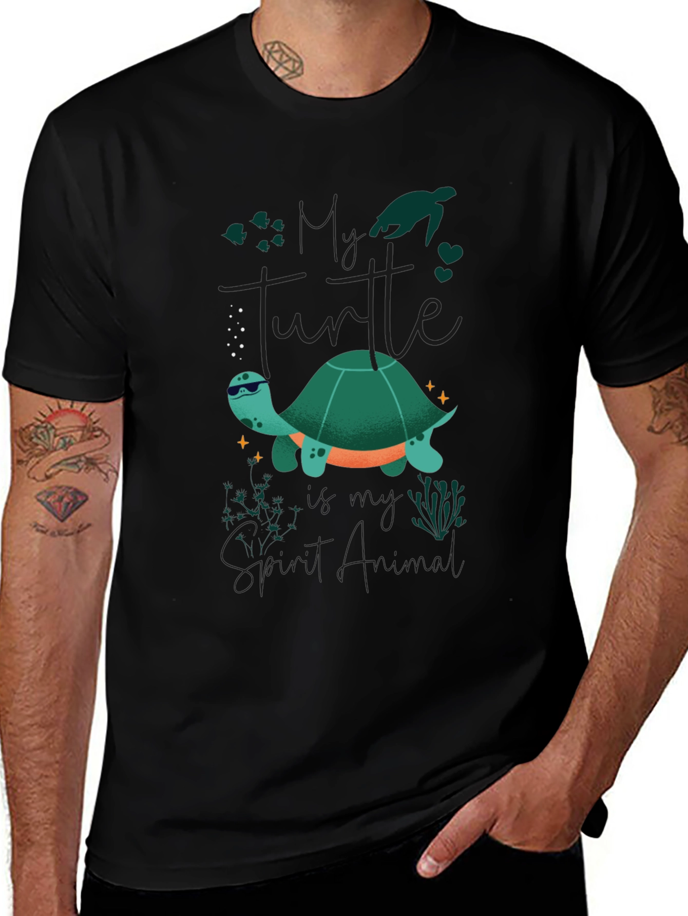 Cool Turtle Graphic Tee - Black Casual T-Shirt