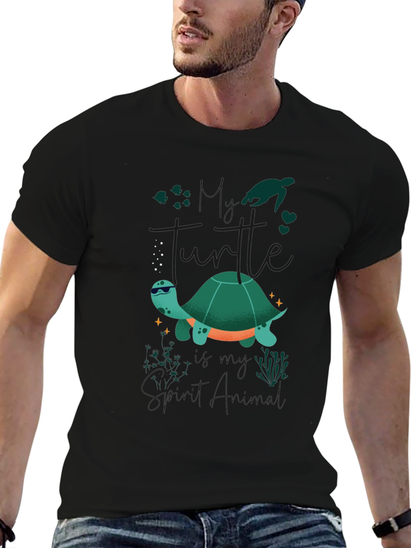 Cool Turtle Graphic Tee - Black Casual T-Shirt