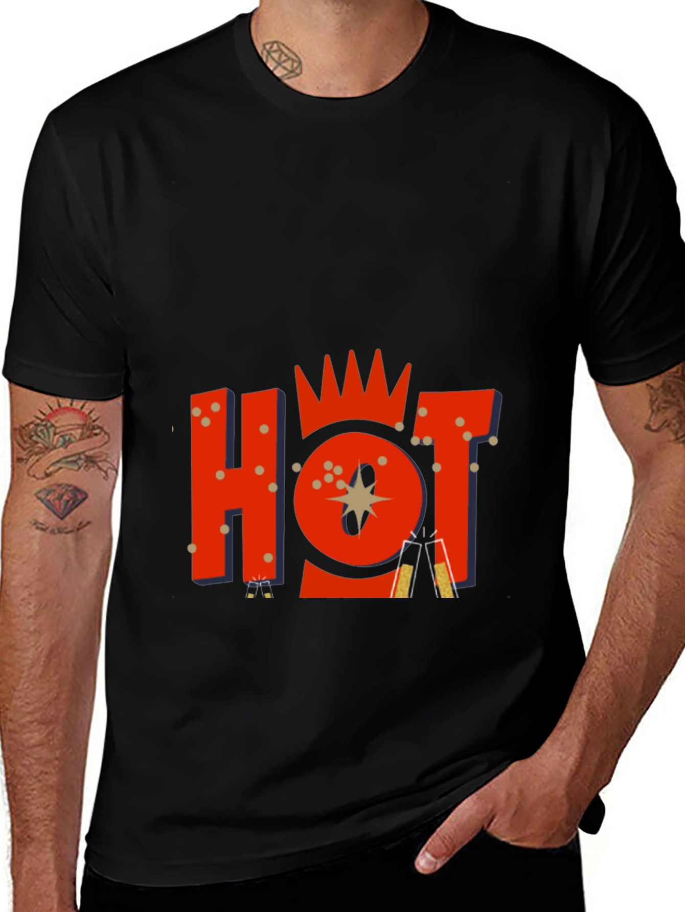 Mens Black Graphic Tee - HOT