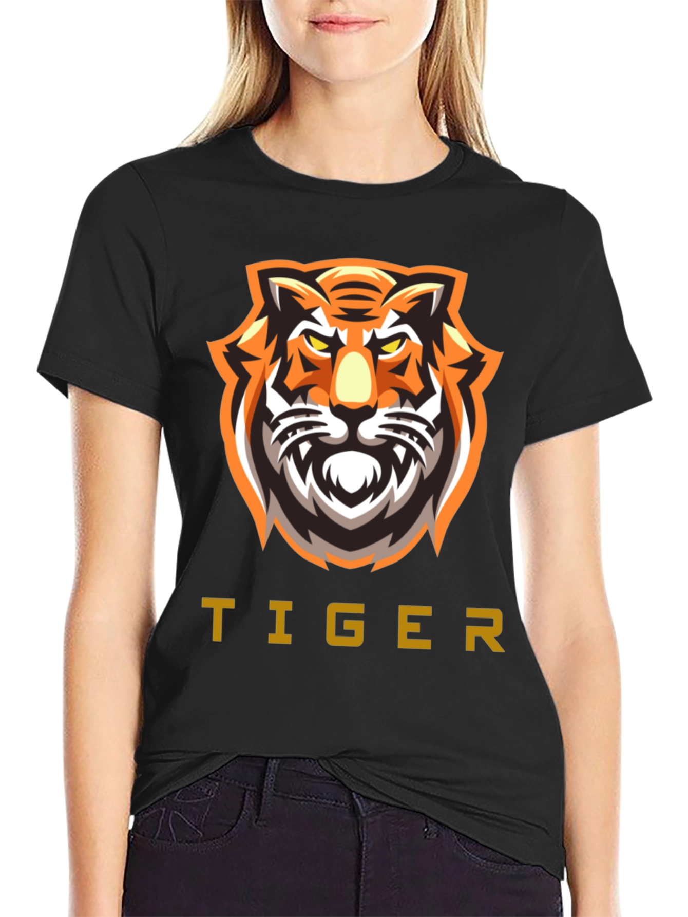 Bold Tiger Graphic Tee - Black Cotton T-Shirt