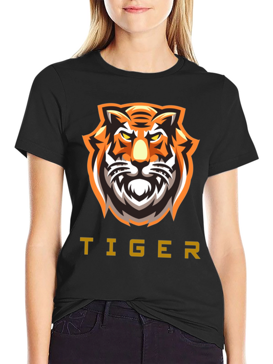 Bold Tiger Graphic Tee - Black Cotton T-Shirt