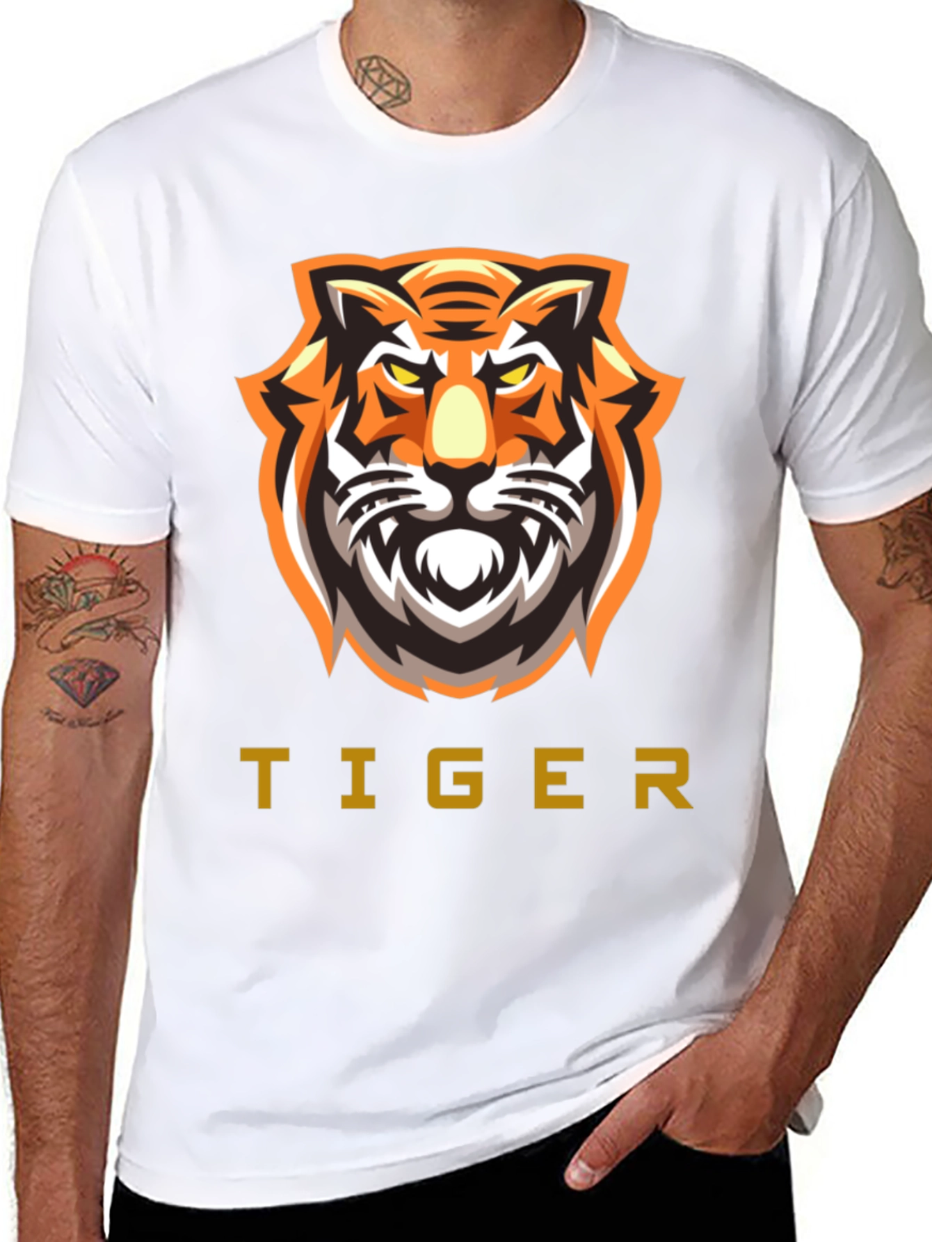 Bold Tiger Graphic Tee - Black Cotton T-Shirt