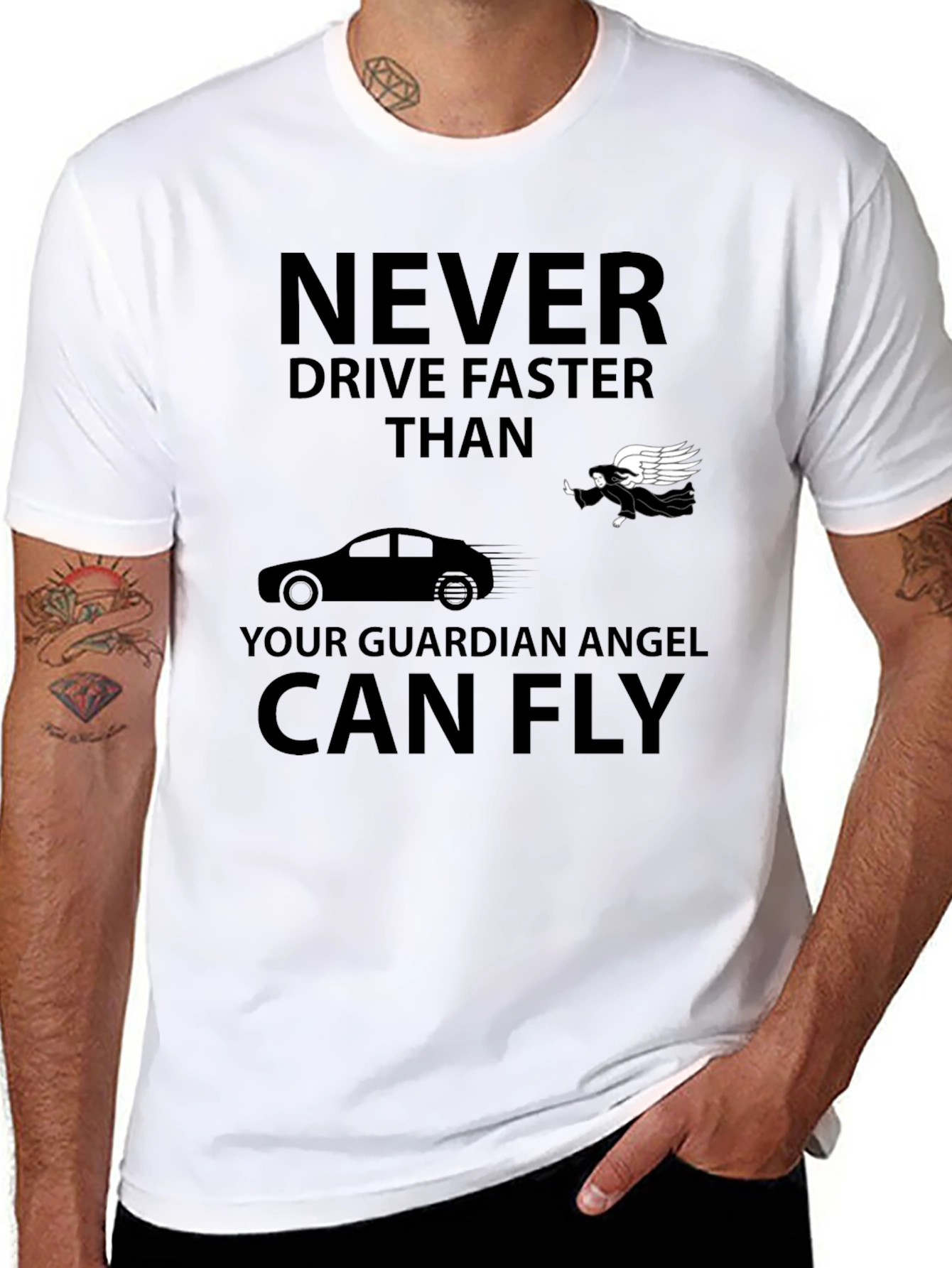 Guardian Angel T-Shirt: Never Drive Faster Than...