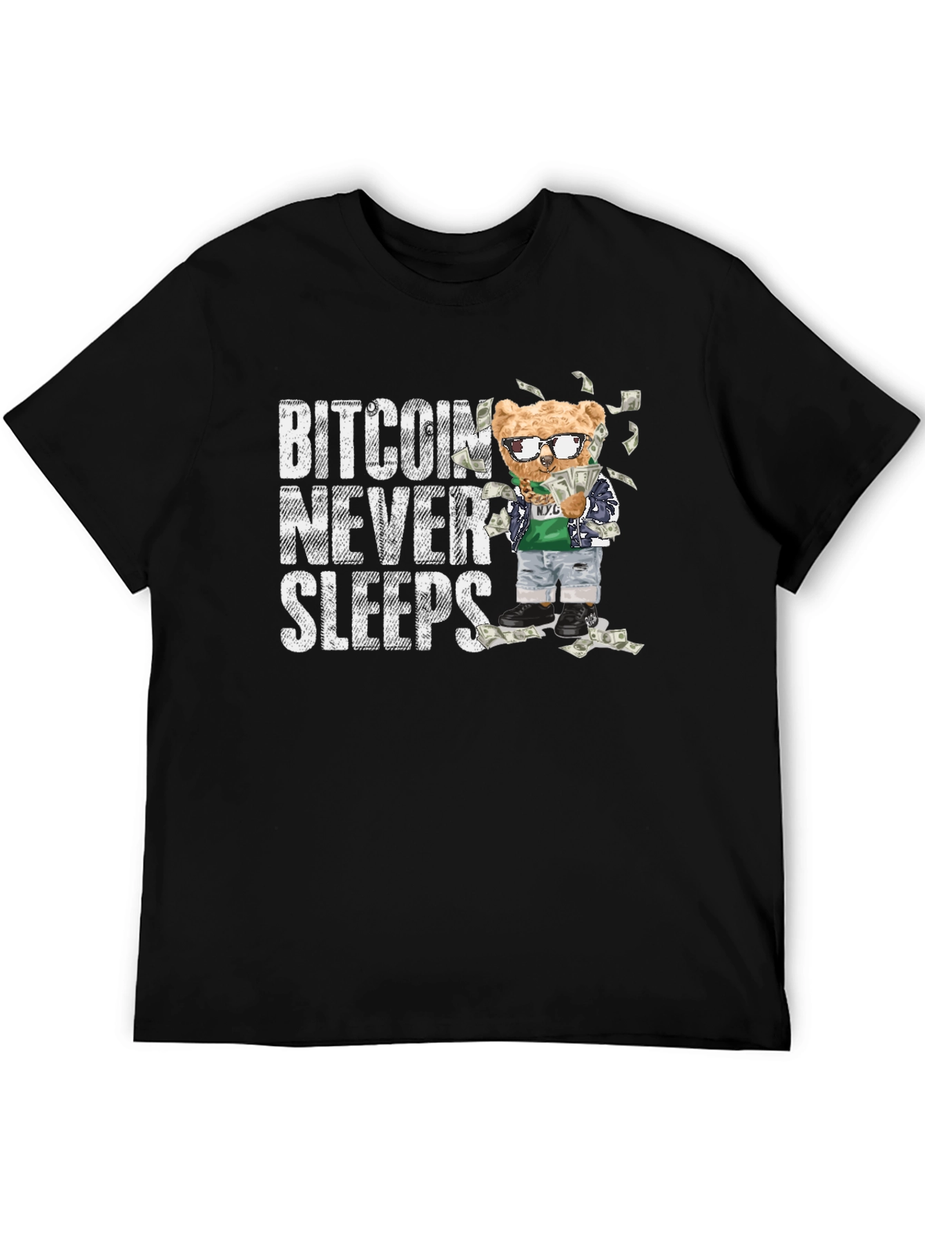 Bitcoin Never Sleeps Black T-Shirt