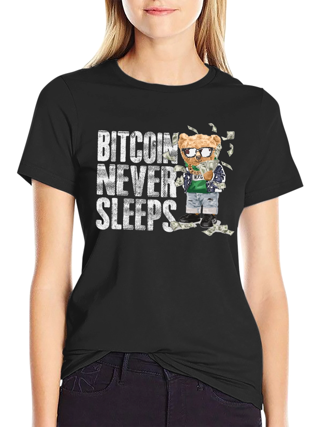 Bitcoin Never Sleeps Black T-Shirt