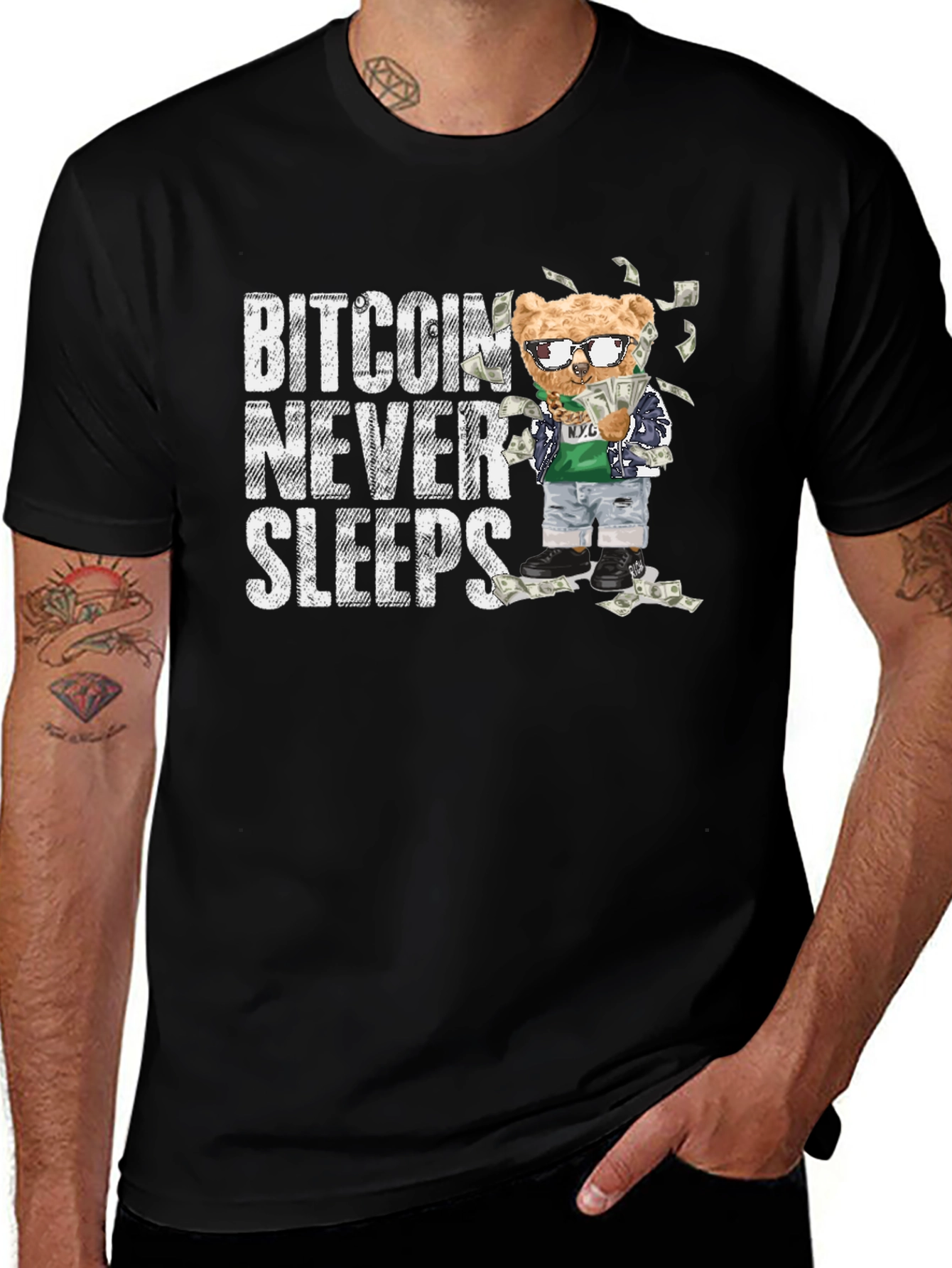 Bitcoin Never Sleeps Black T-Shirt