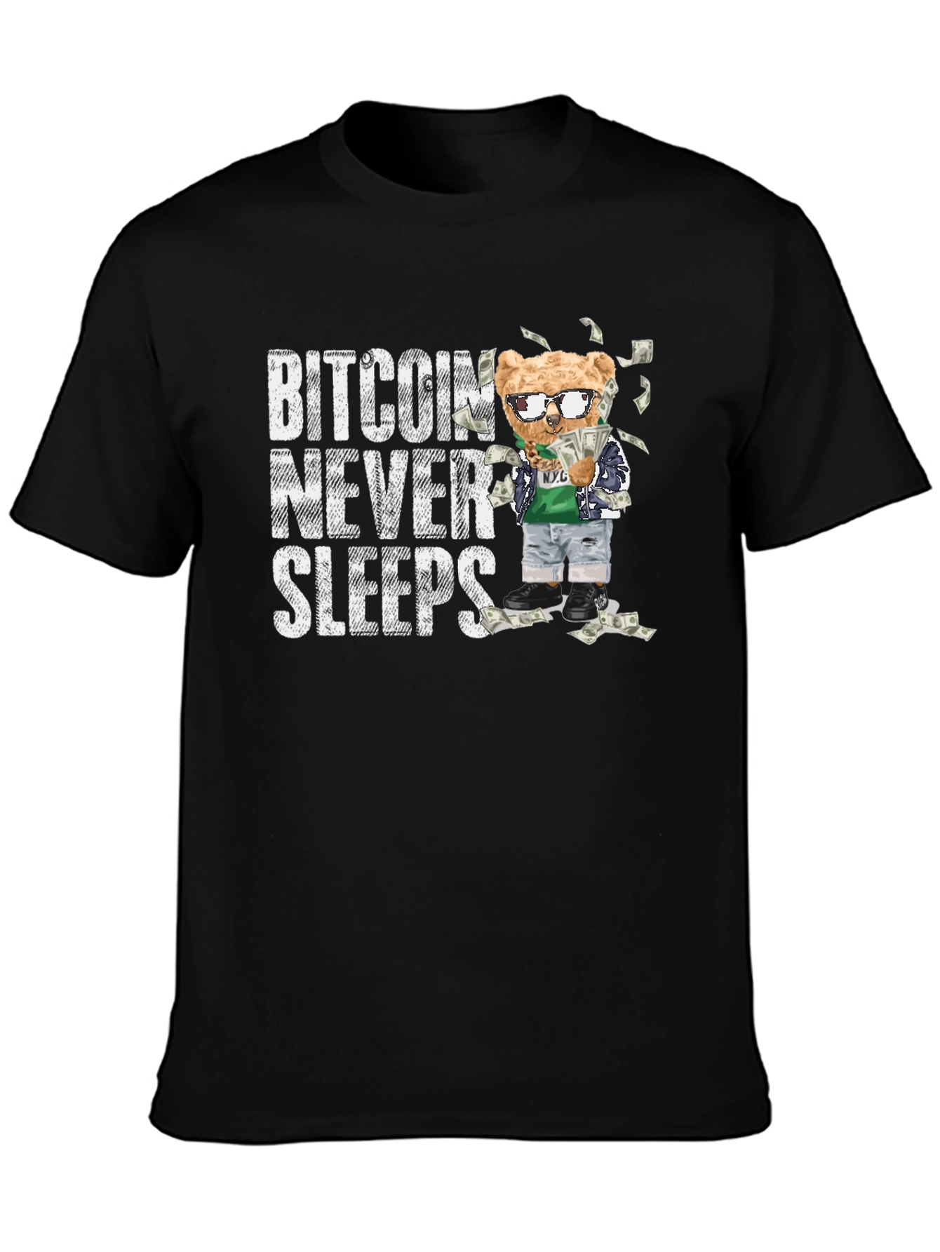 Bitcoin Never Sleeps Black T-Shirt