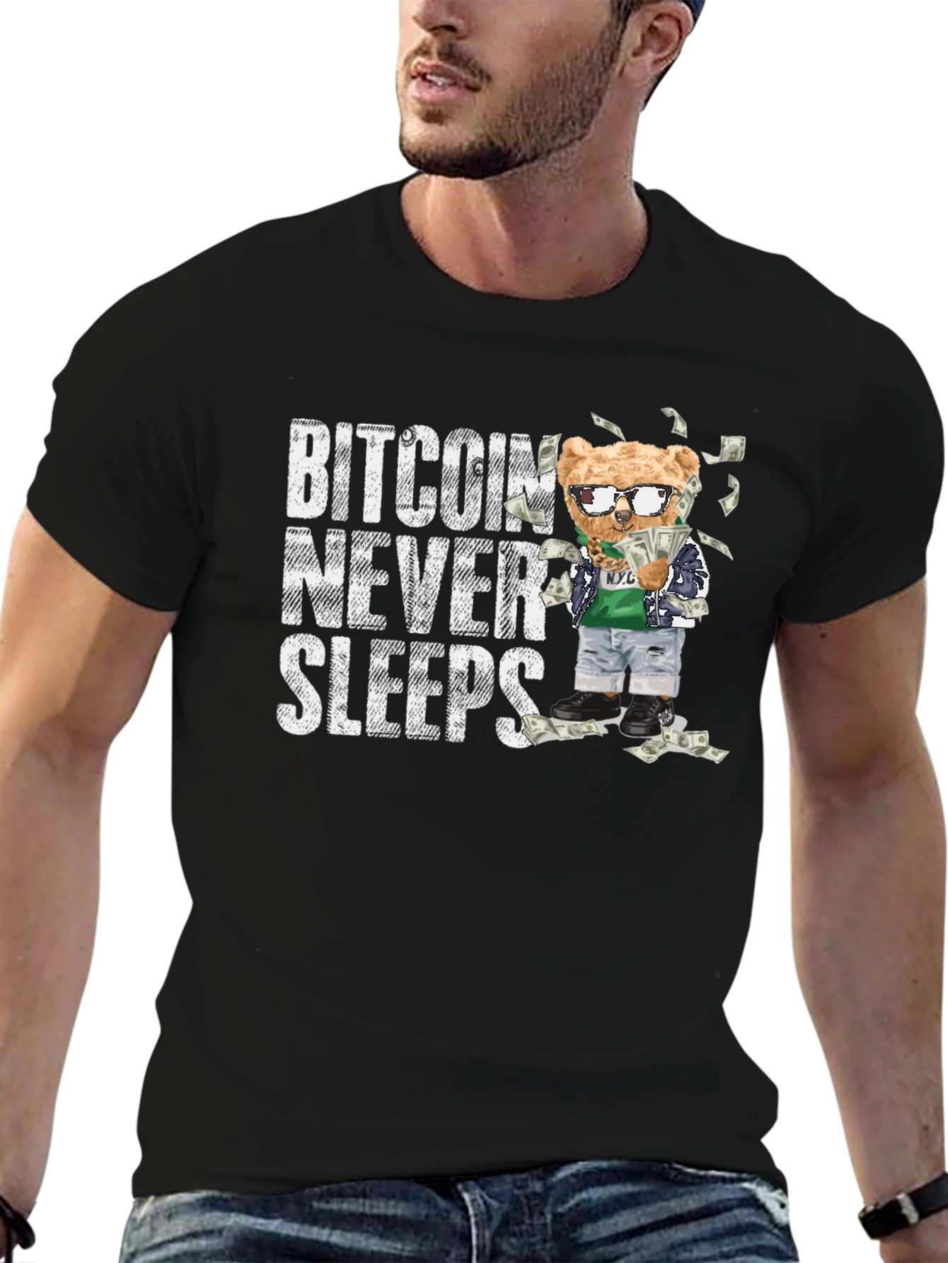 Bitcoin Never Sleeps Black T-Shirt