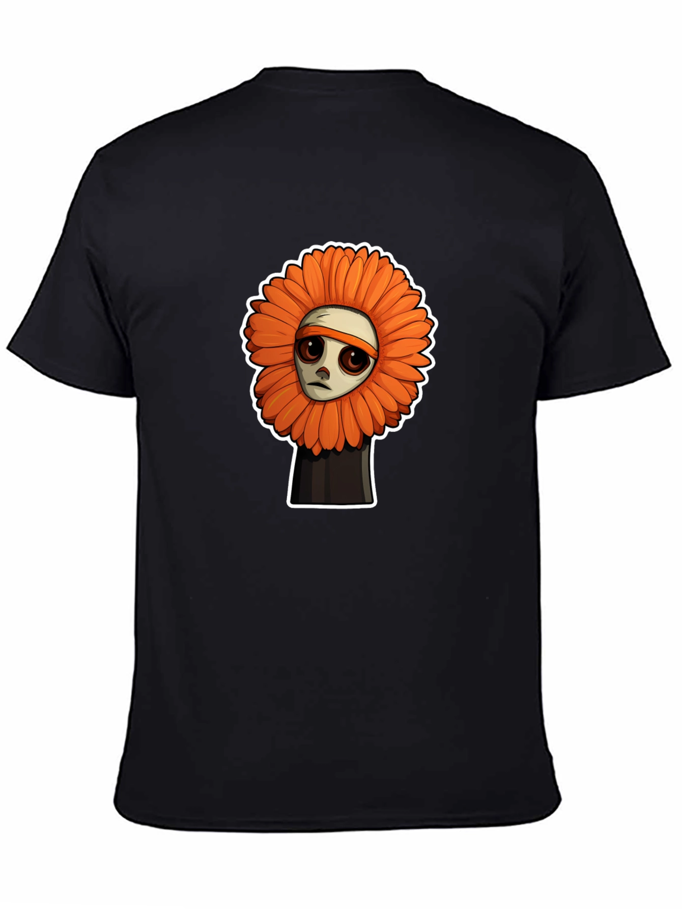 Sad Flower Cartoon Graphic T-Shirt - Unisex Black Tee