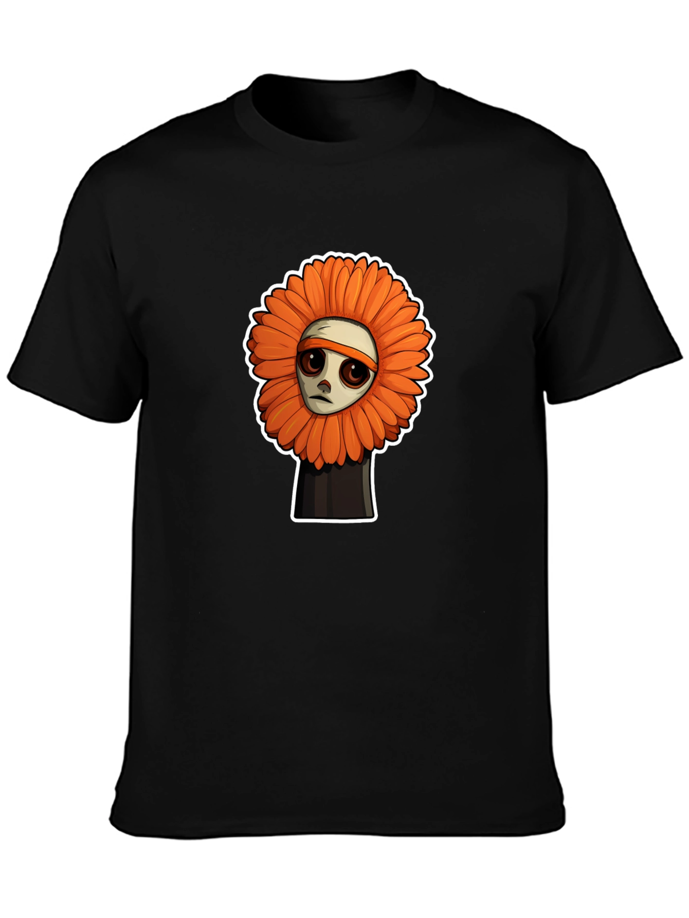 Sad Flower Cartoon Graphic T-Shirt - Unisex Black Tee