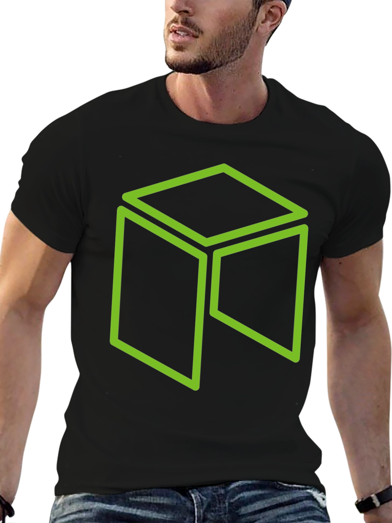 Neon Green Cube Graphic Black T-Shirt
