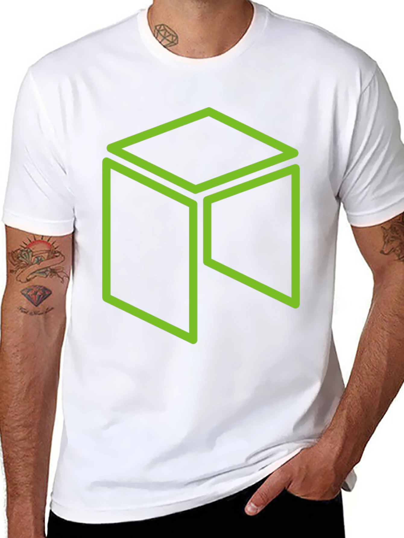 Neon Green Cube Graphic Black T-Shirt