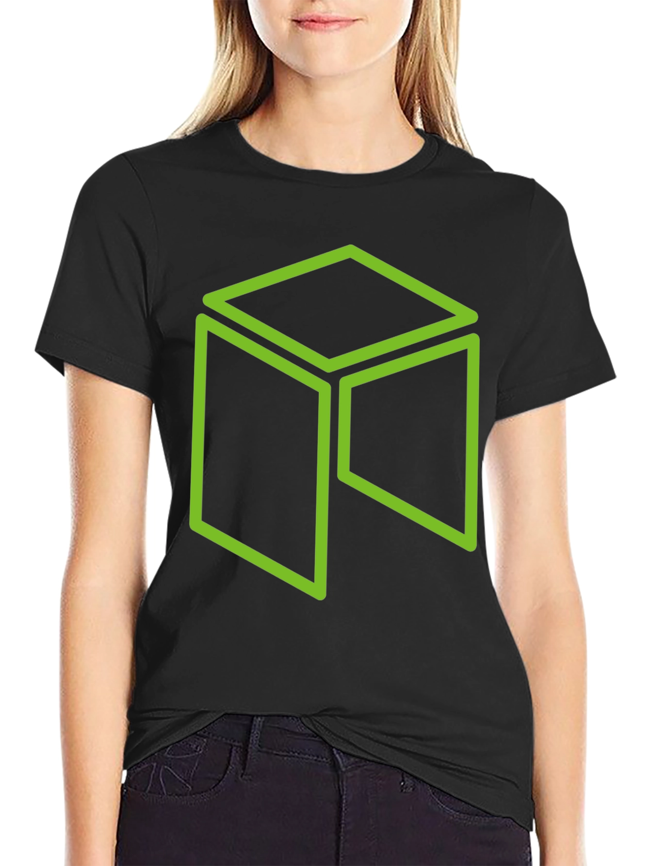 Neon Green Cube Graphic Black T-Shirt