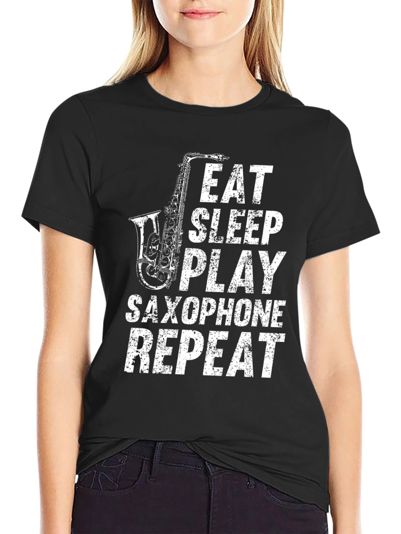 Eat Sleep Play Saxophone Repeat Black T-Shirt