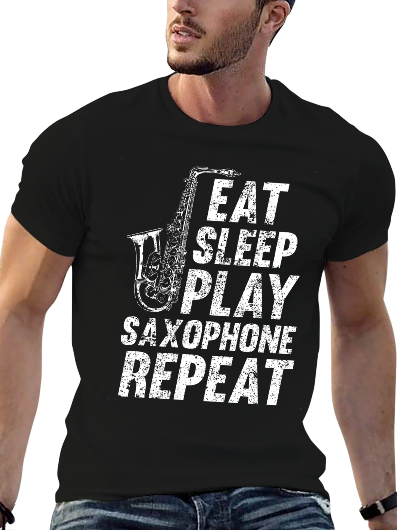 Eat Sleep Play Saxophone Repeat Black T-Shirt
