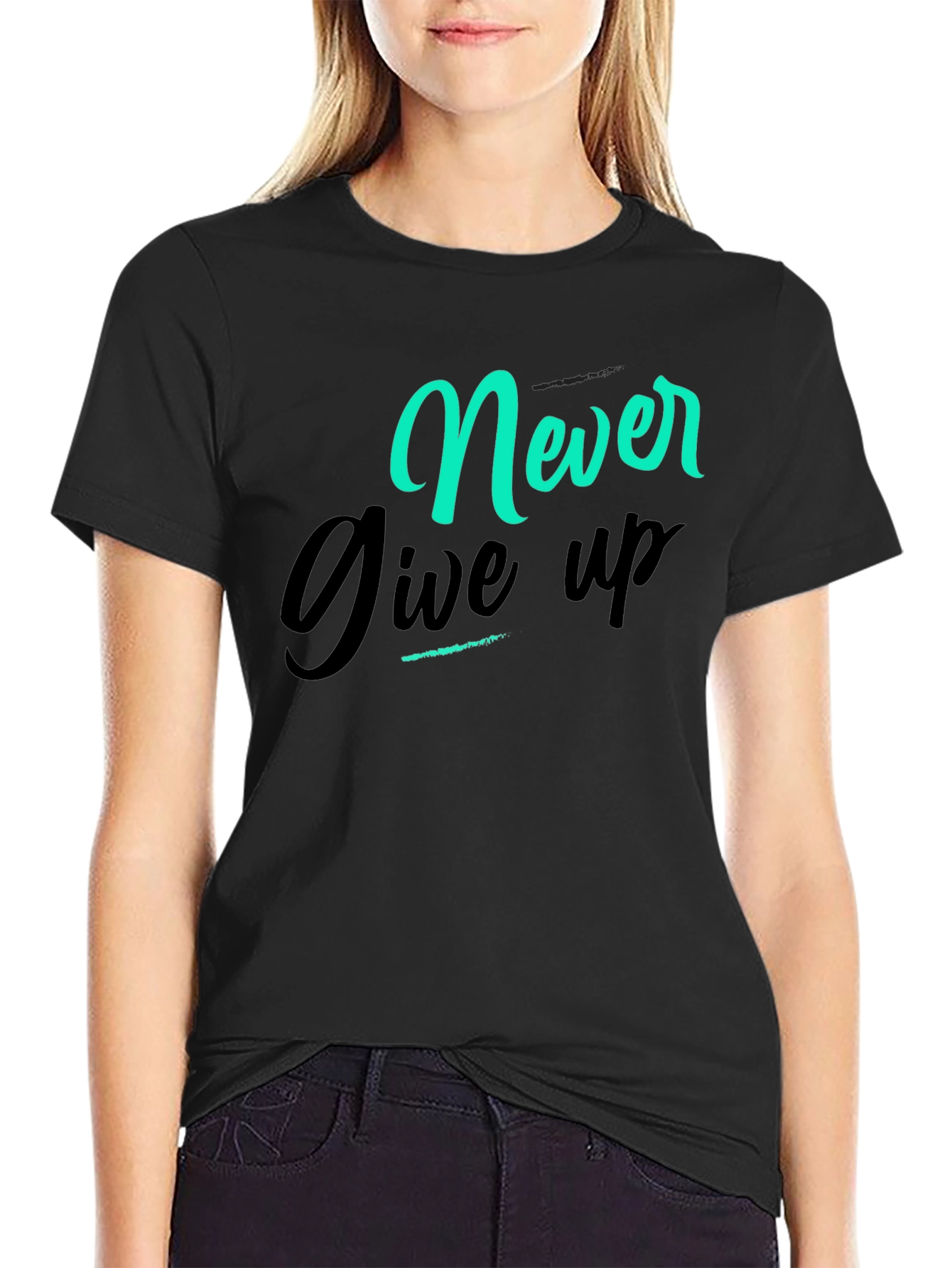 Never Give Up Graphic Tee - Black