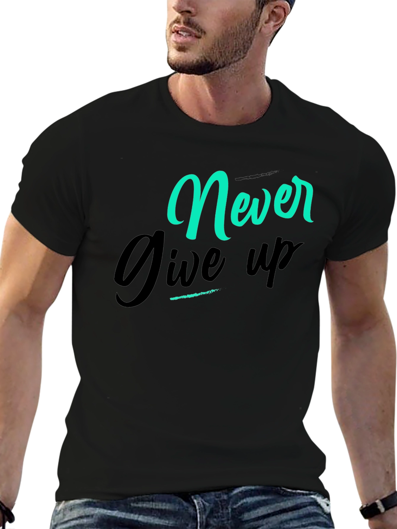 Never Give Up Graphic Tee - Black