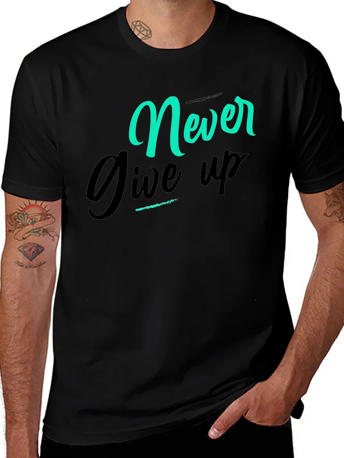 Never Give Up Graphic Tee - Black