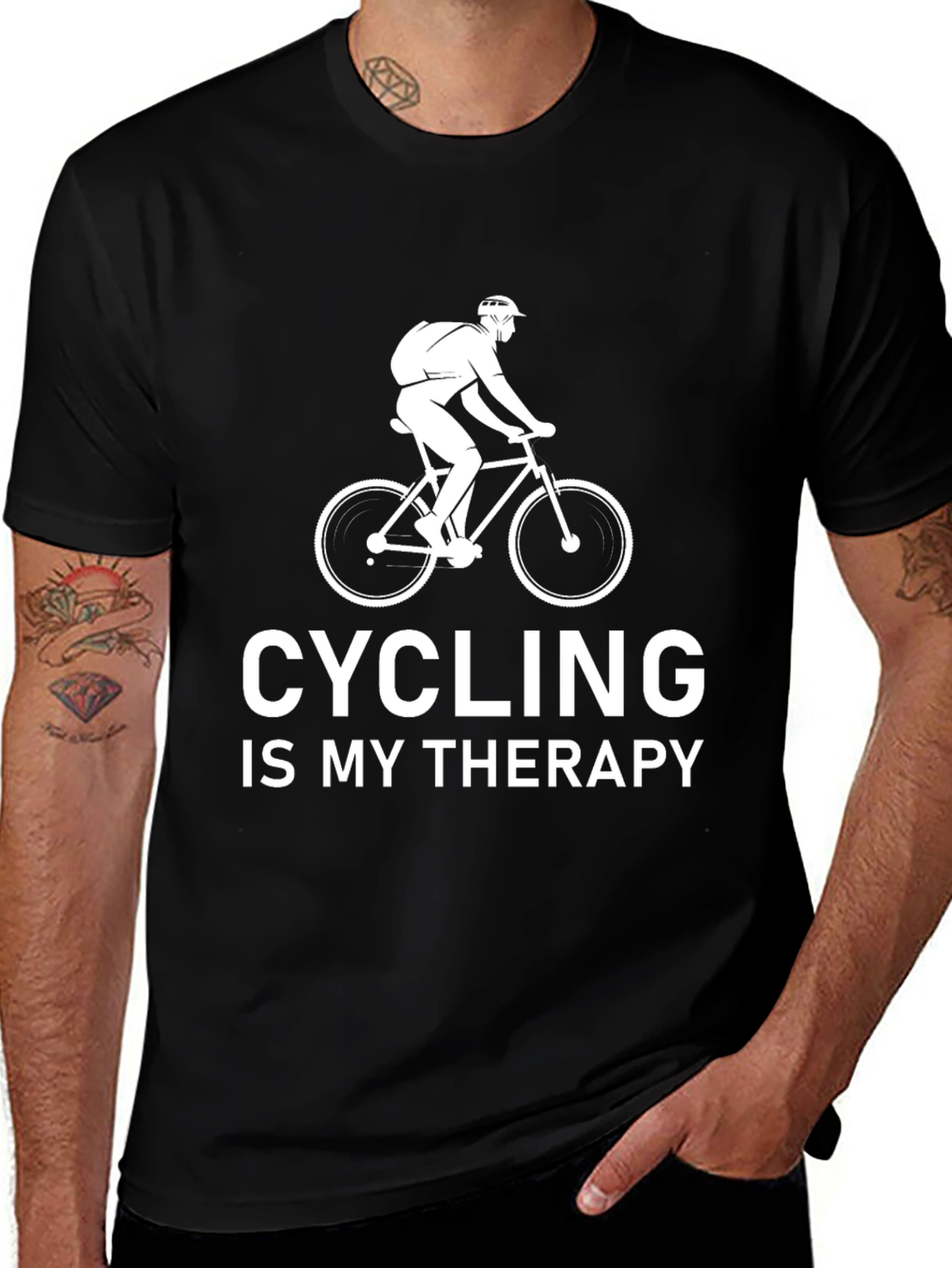Cycling Is My Therapy Graphic Tee - Black