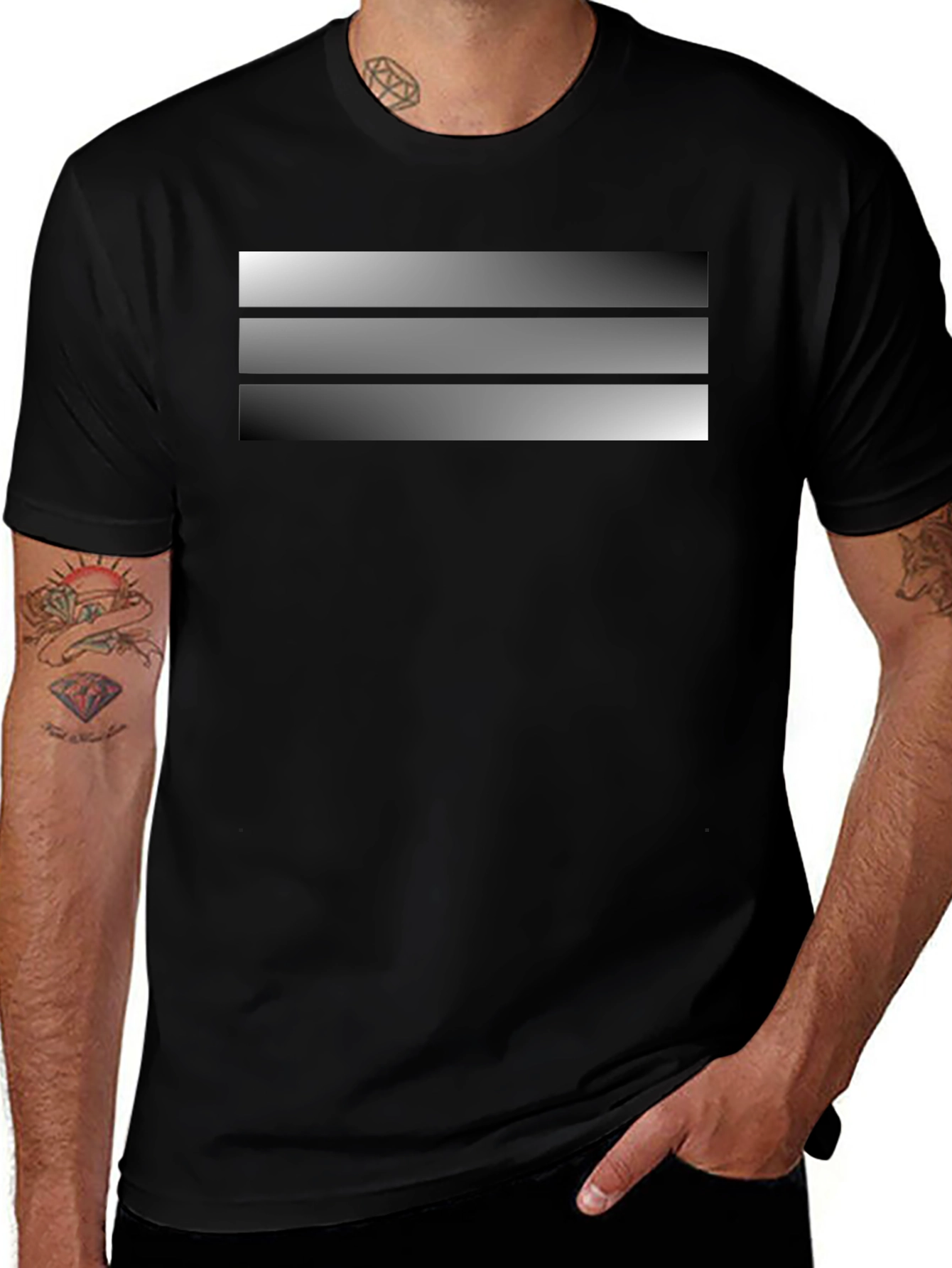 Striped Gradient Design Black T-Shirt