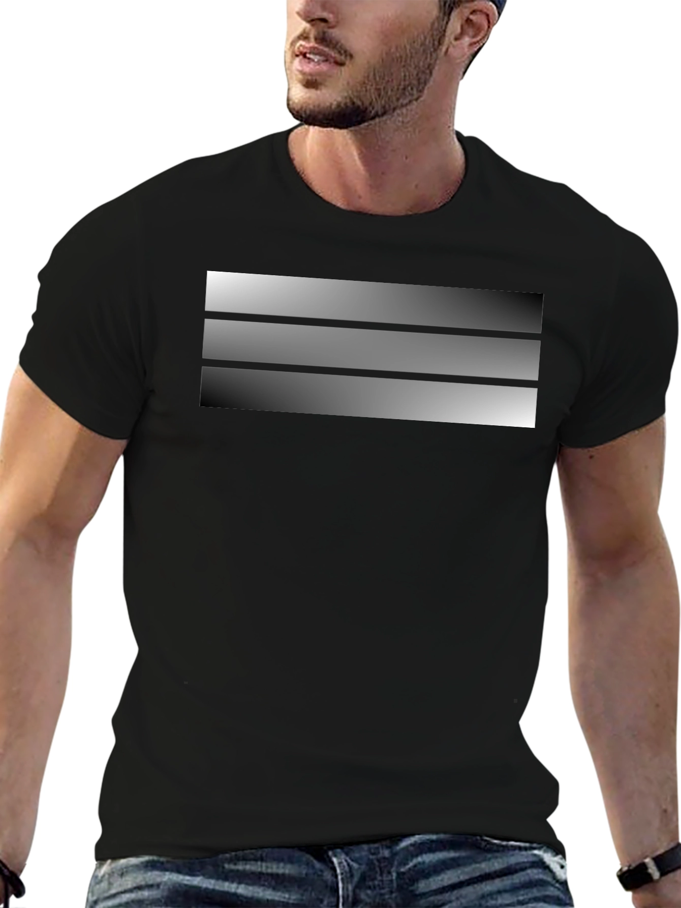 Striped Gradient Design Black T-Shirt