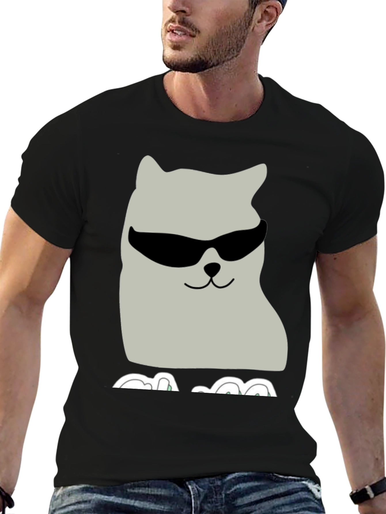 Cool Cat Graphic Tee - Black Cotton T-Shirt