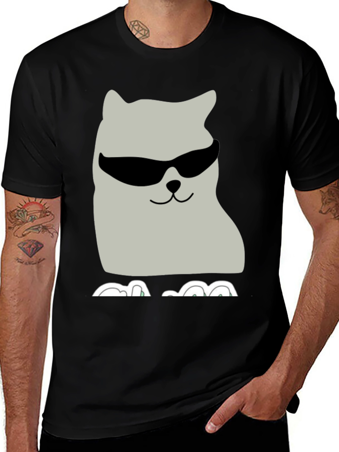 Cool Cat Graphic Tee - Black Cotton T-Shirt