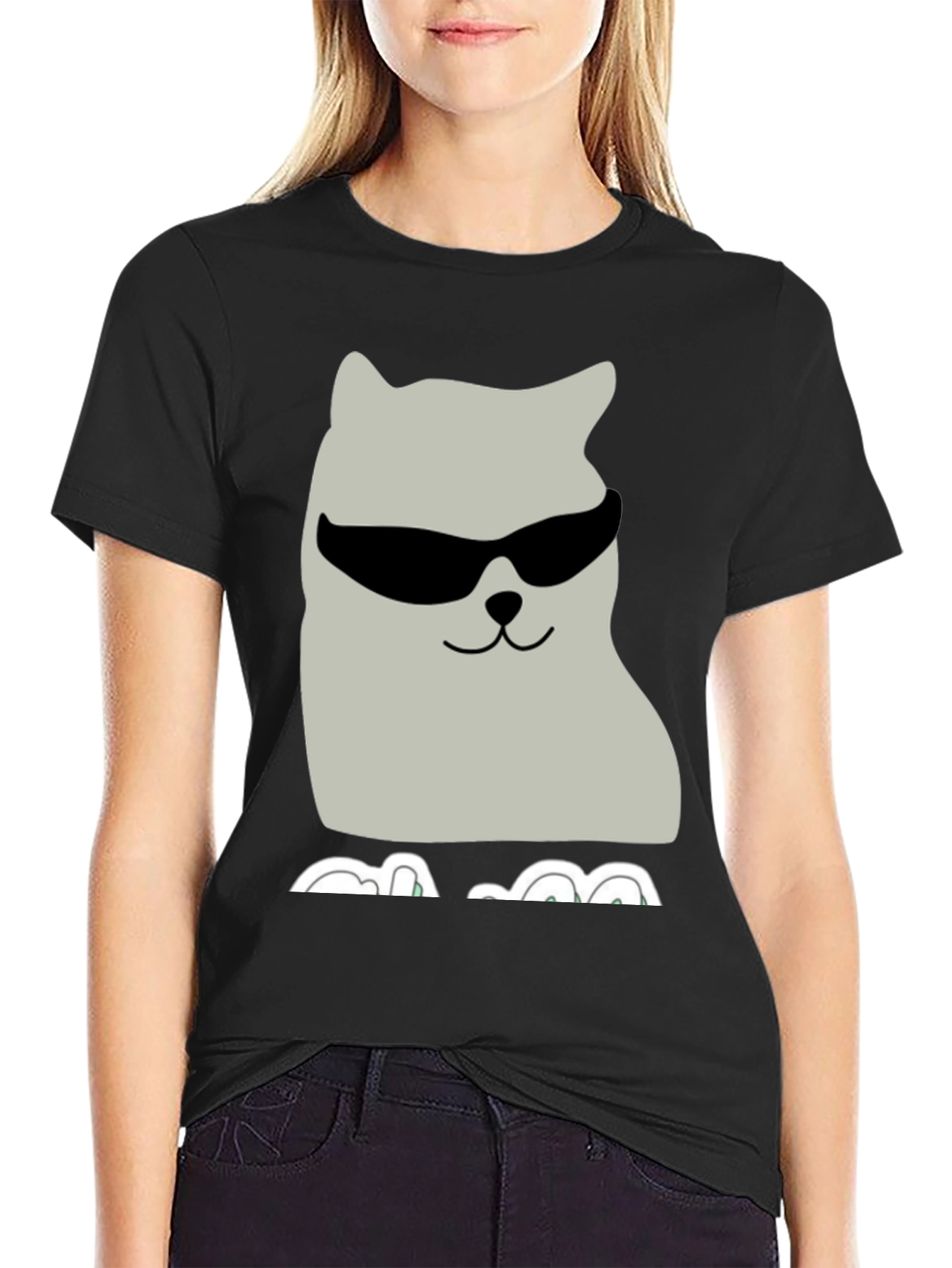 Cool Cat Graphic Tee - Black Cotton T-Shirt