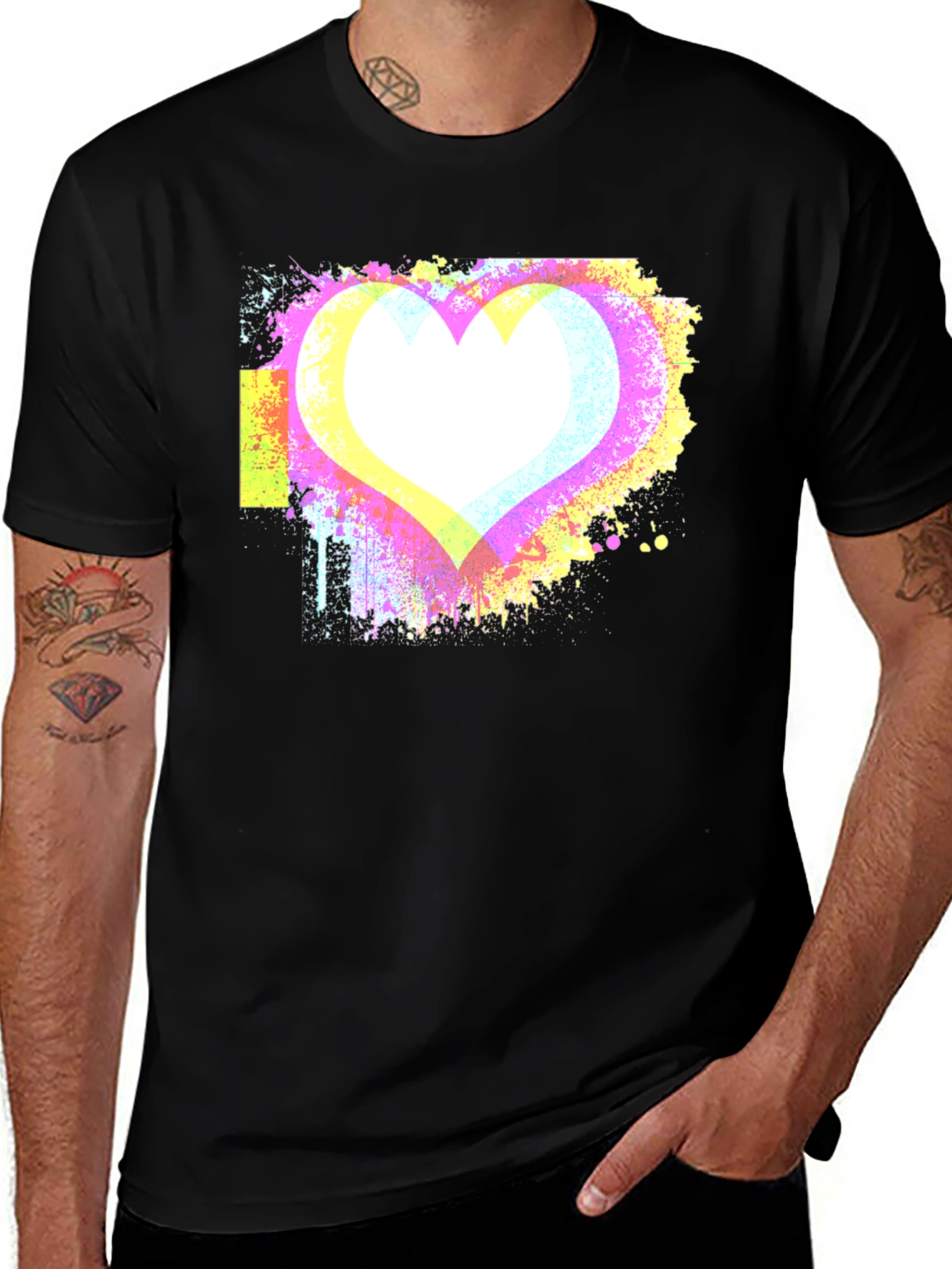 Abstract Heart Graphic Black Tee