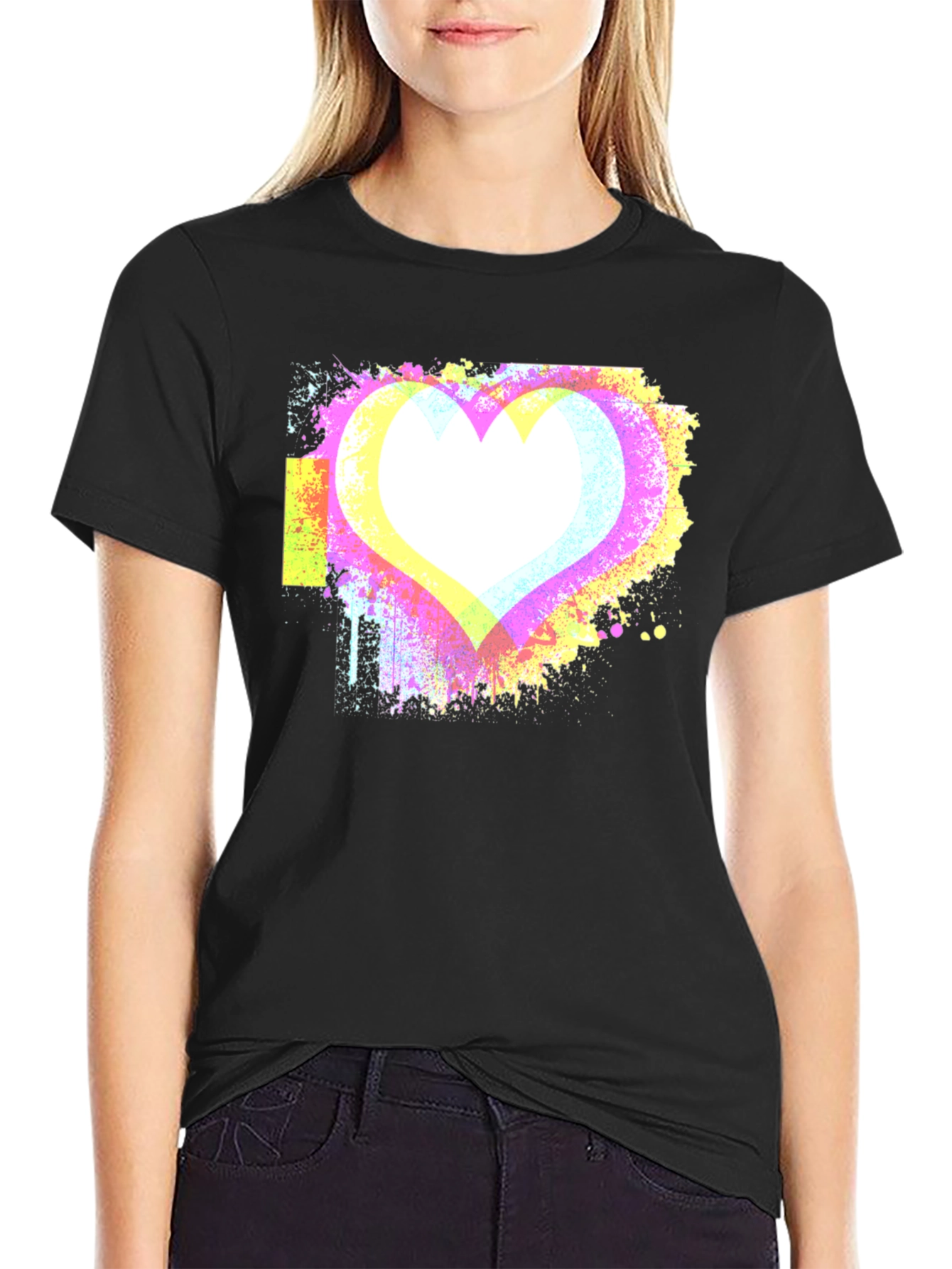 Abstract Heart Graphic Black Tee