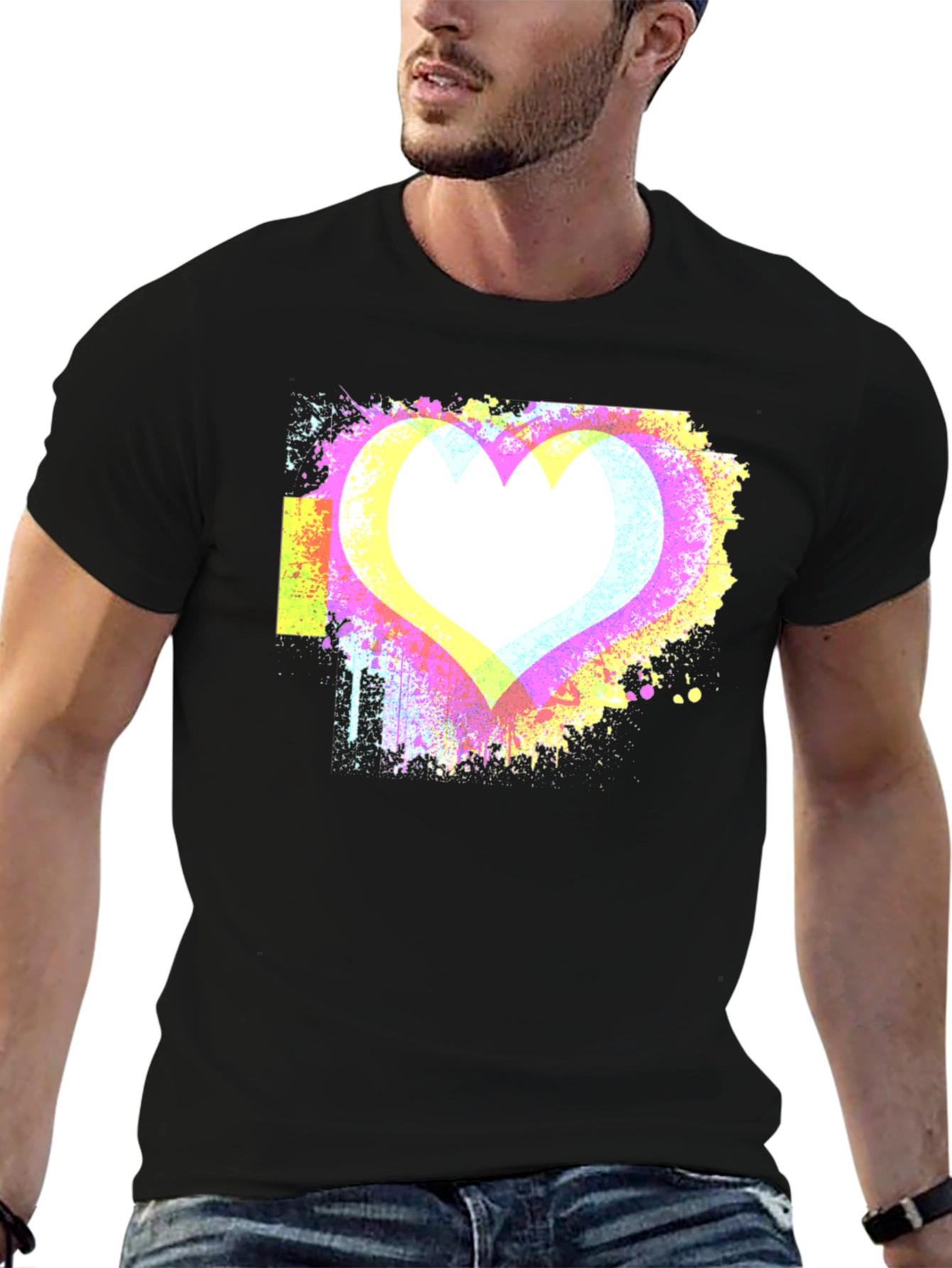 Abstract Heart Graphic Black Tee