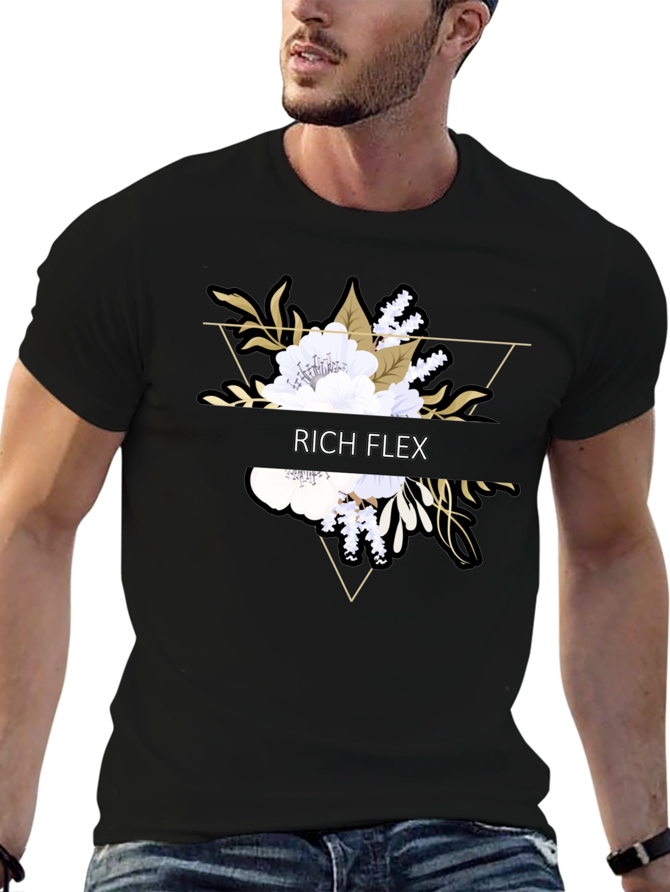Rich Flex Floral Graphic Black T-Shirt