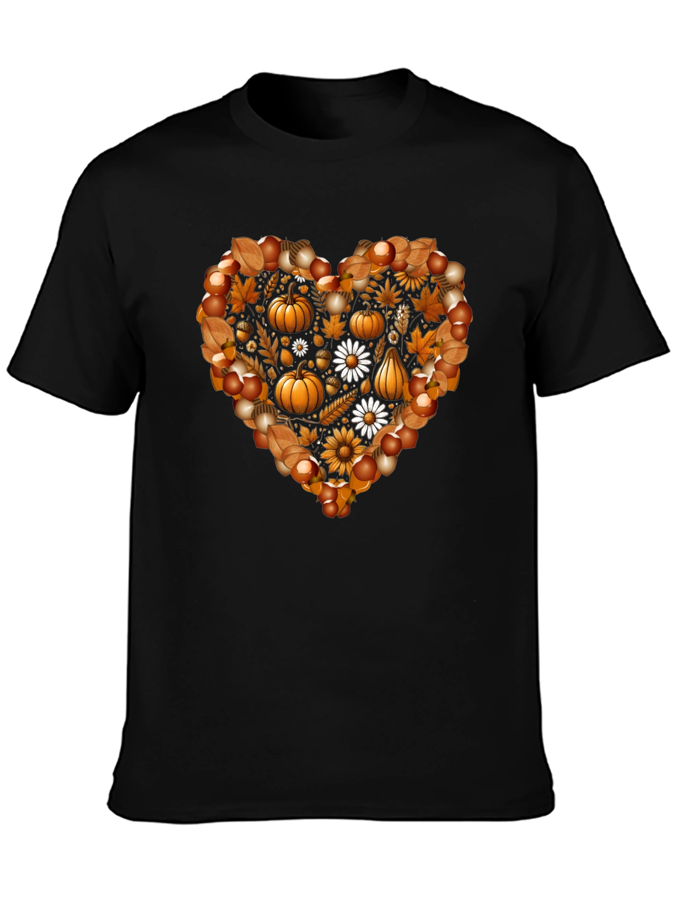 Fall Heart T-Shirt - Pumpkin & Floral Design