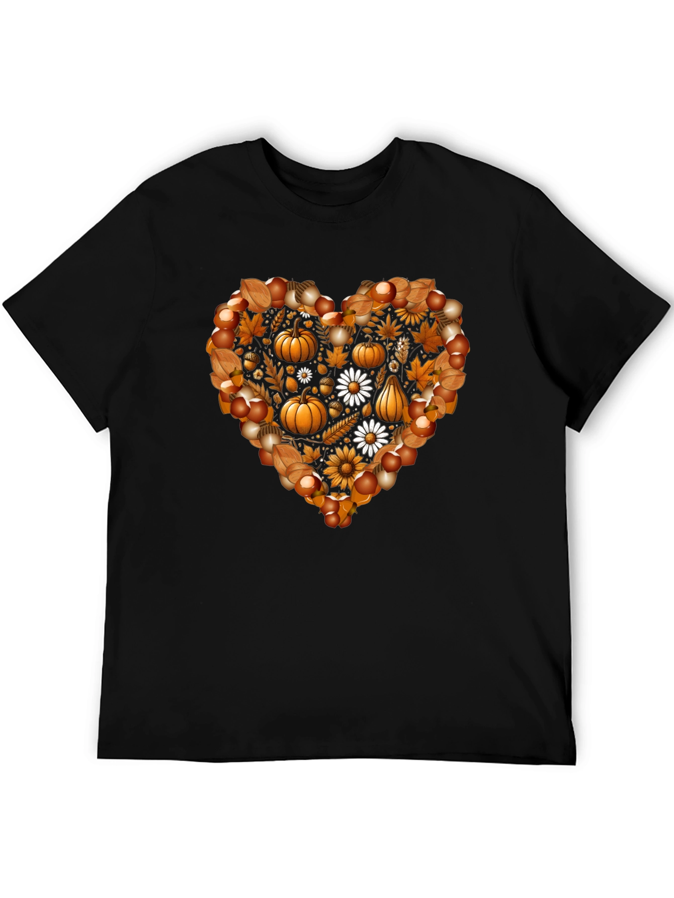 Fall Heart T-Shirt - Pumpkin & Floral Design