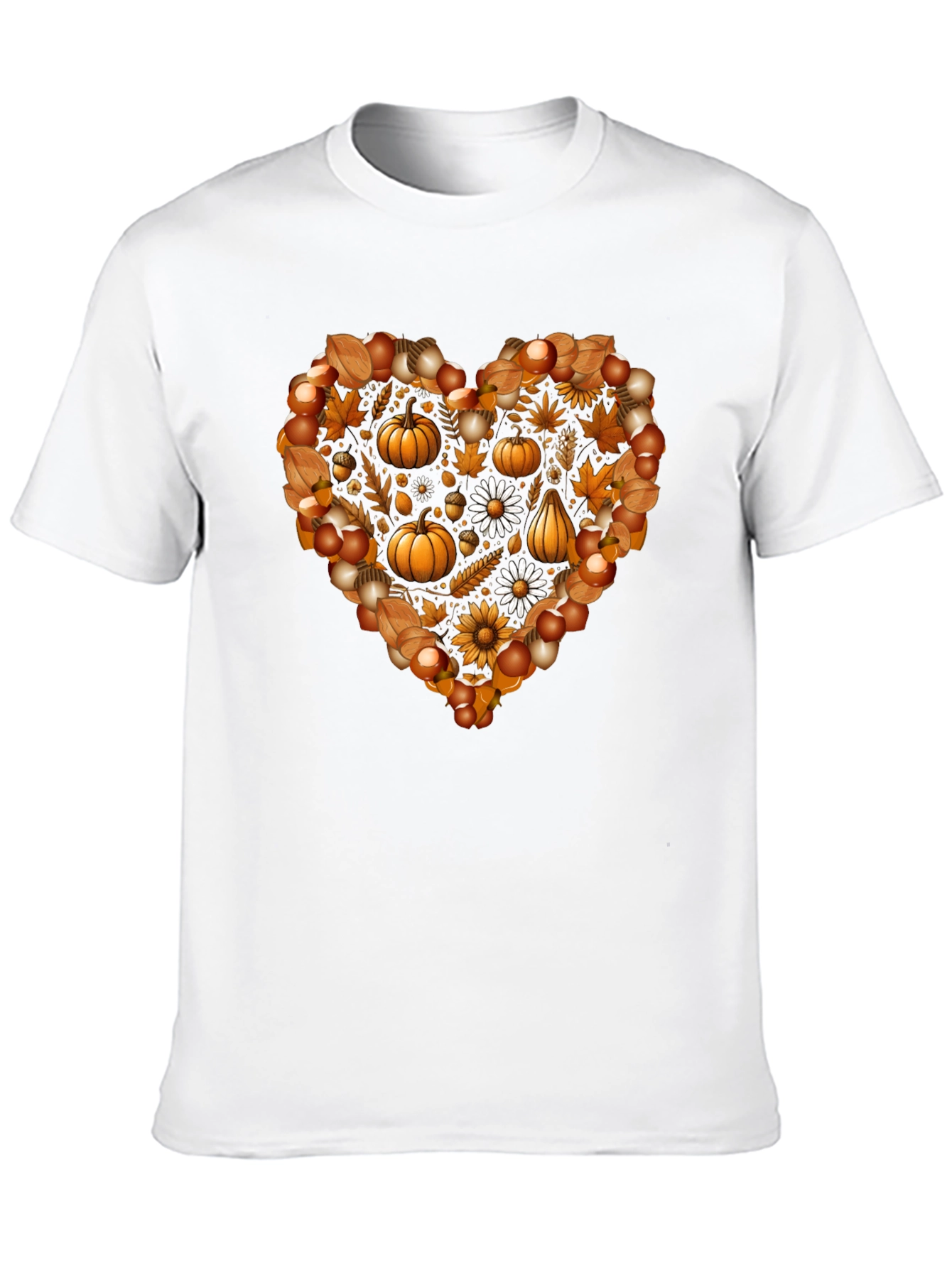 Fall Heart T-Shirt - Pumpkin & Floral Design
