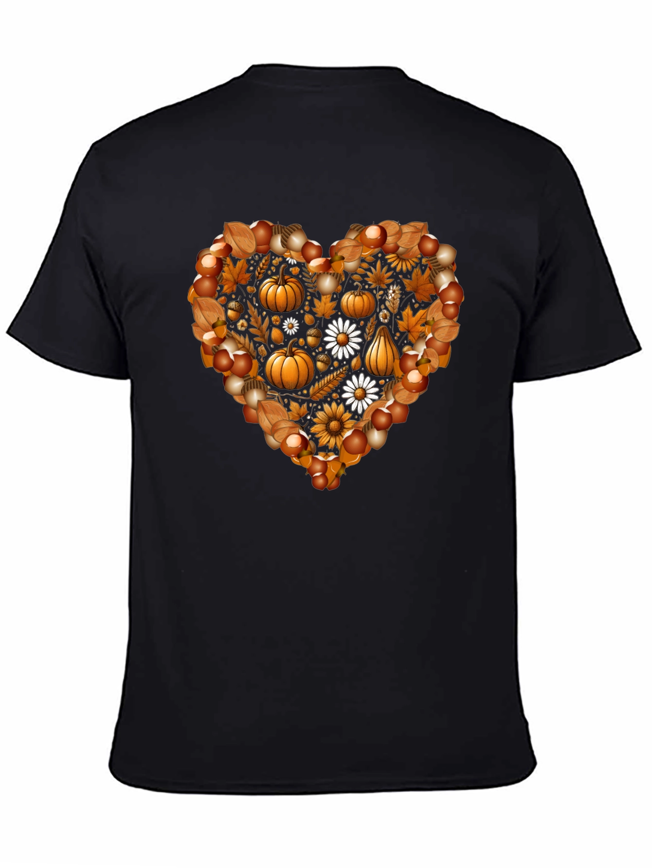 Fall Heart T-Shirt - Pumpkin & Floral Design