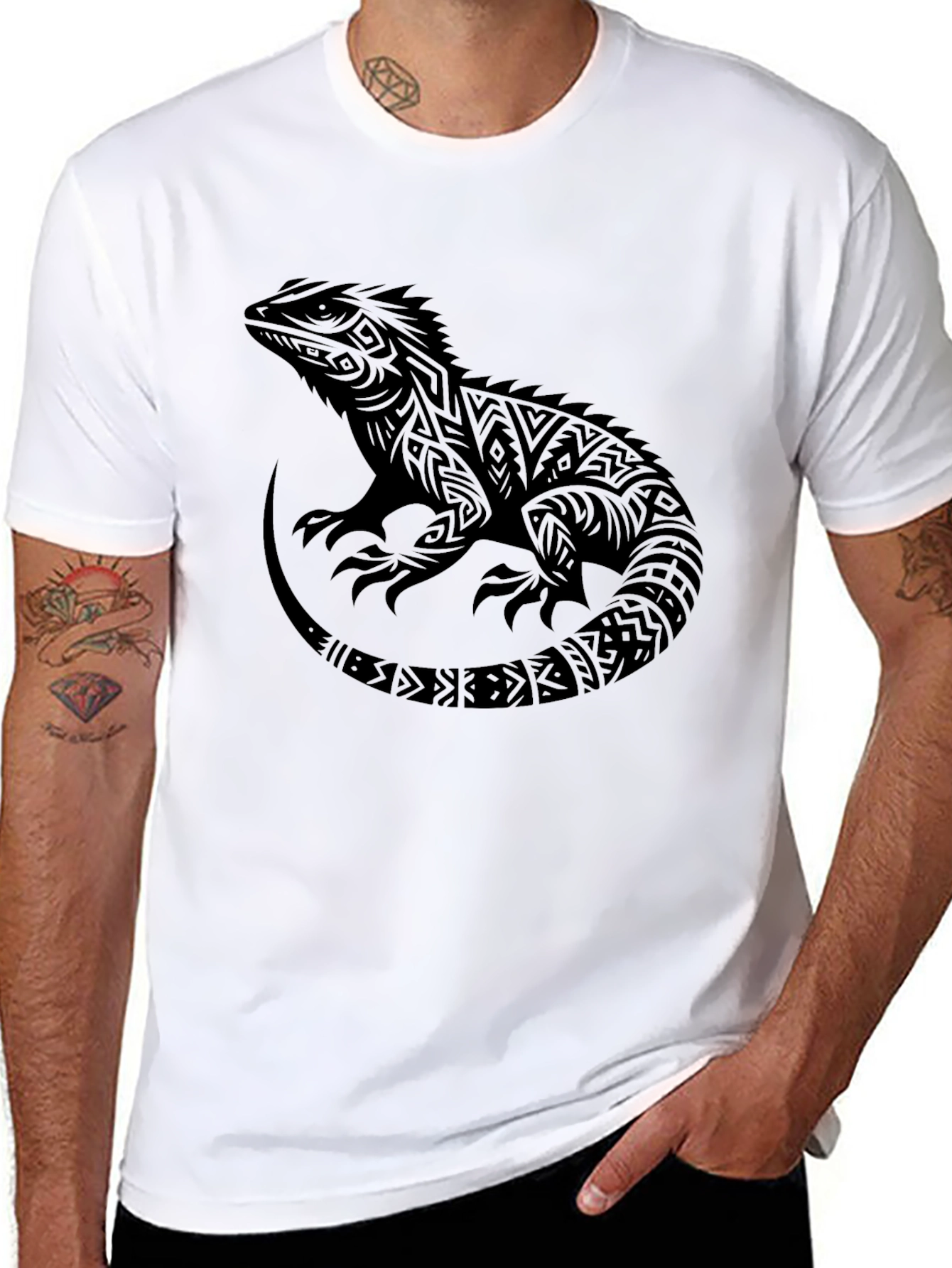 Tribal Lizard Graphic T-Shirt - Cool Design