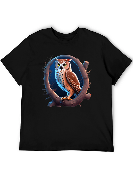Owl on Branch Graphic T-Shirt - Black