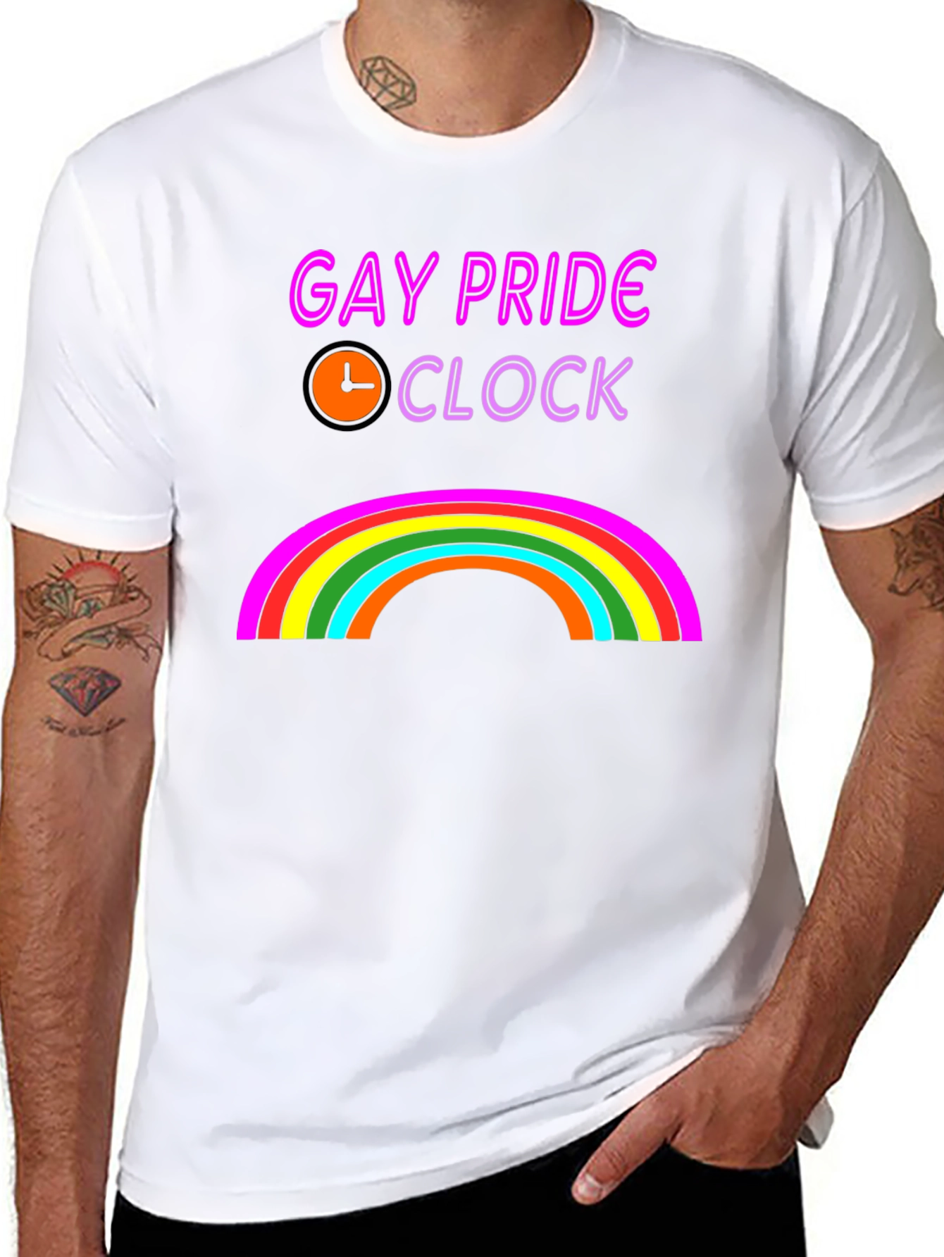 Gay Pride Clock Rainbow Graphic T-Shirt
