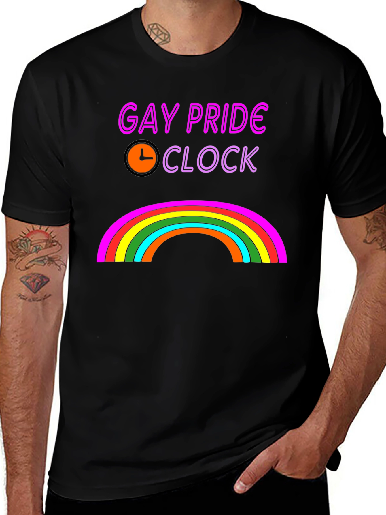 Gay Pride Clock Rainbow Graphic T-Shirt