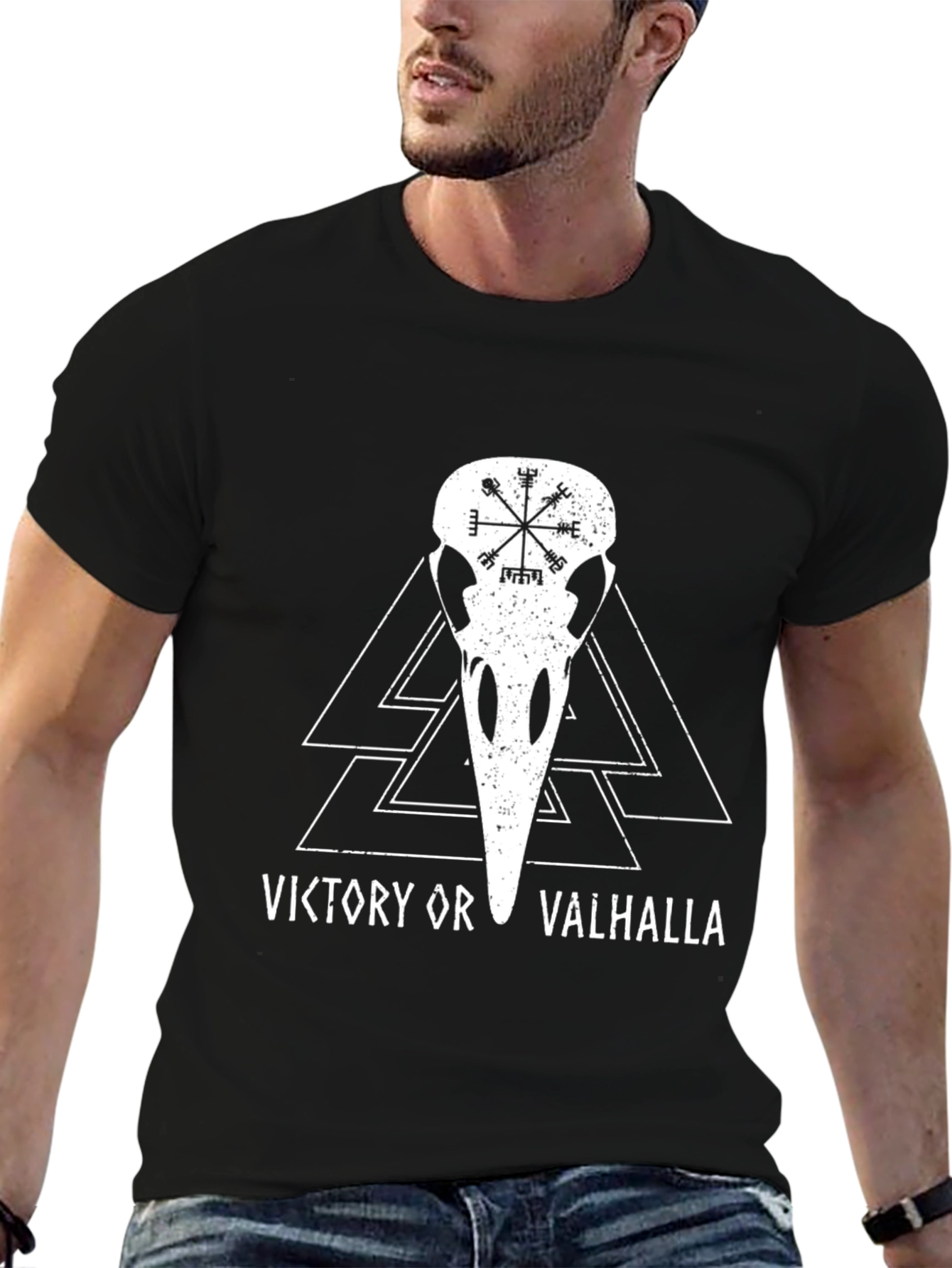 Viking Victory or Valhalla Raven Skull T-Shirt