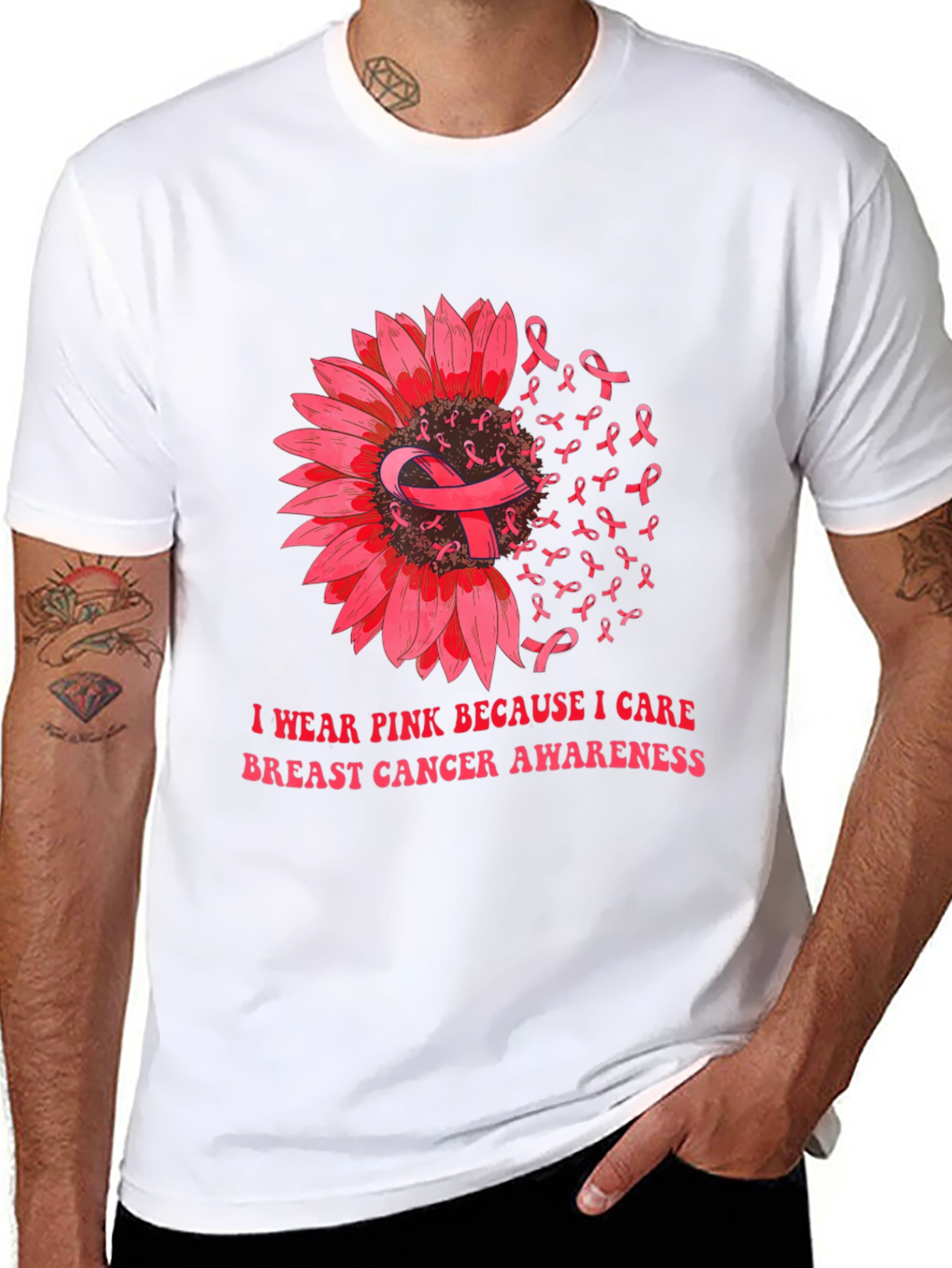 Pink Ribbon Breast Cancer Awareness Sunflower T-Shirt