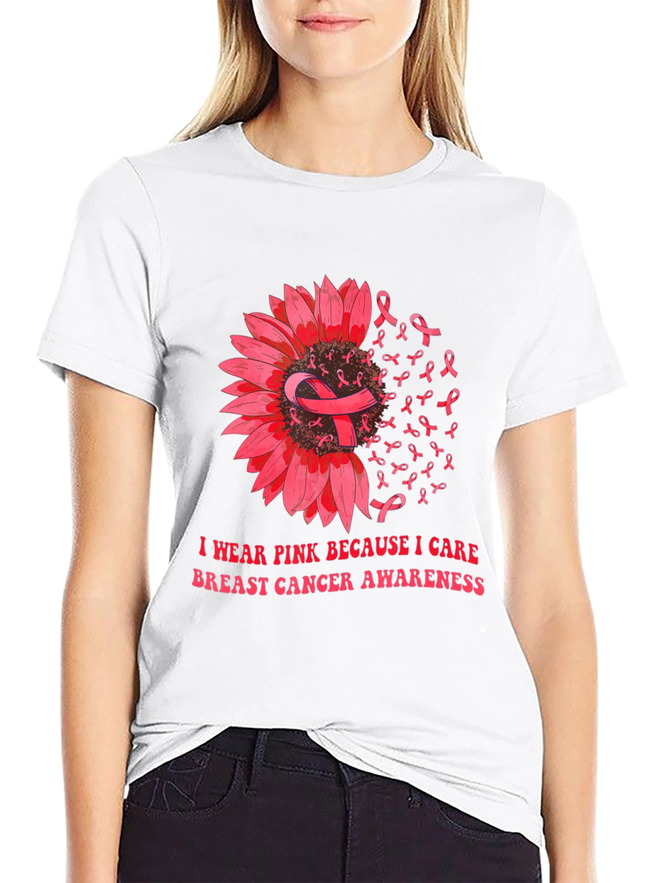 Pink Ribbon Breast Cancer Awareness Sunflower T-Shirt