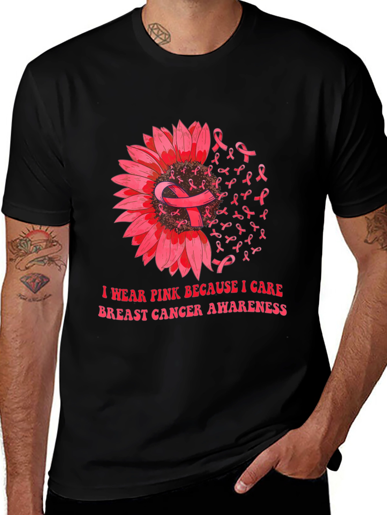 Pink Ribbon Breast Cancer Awareness Sunflower T-Shirt