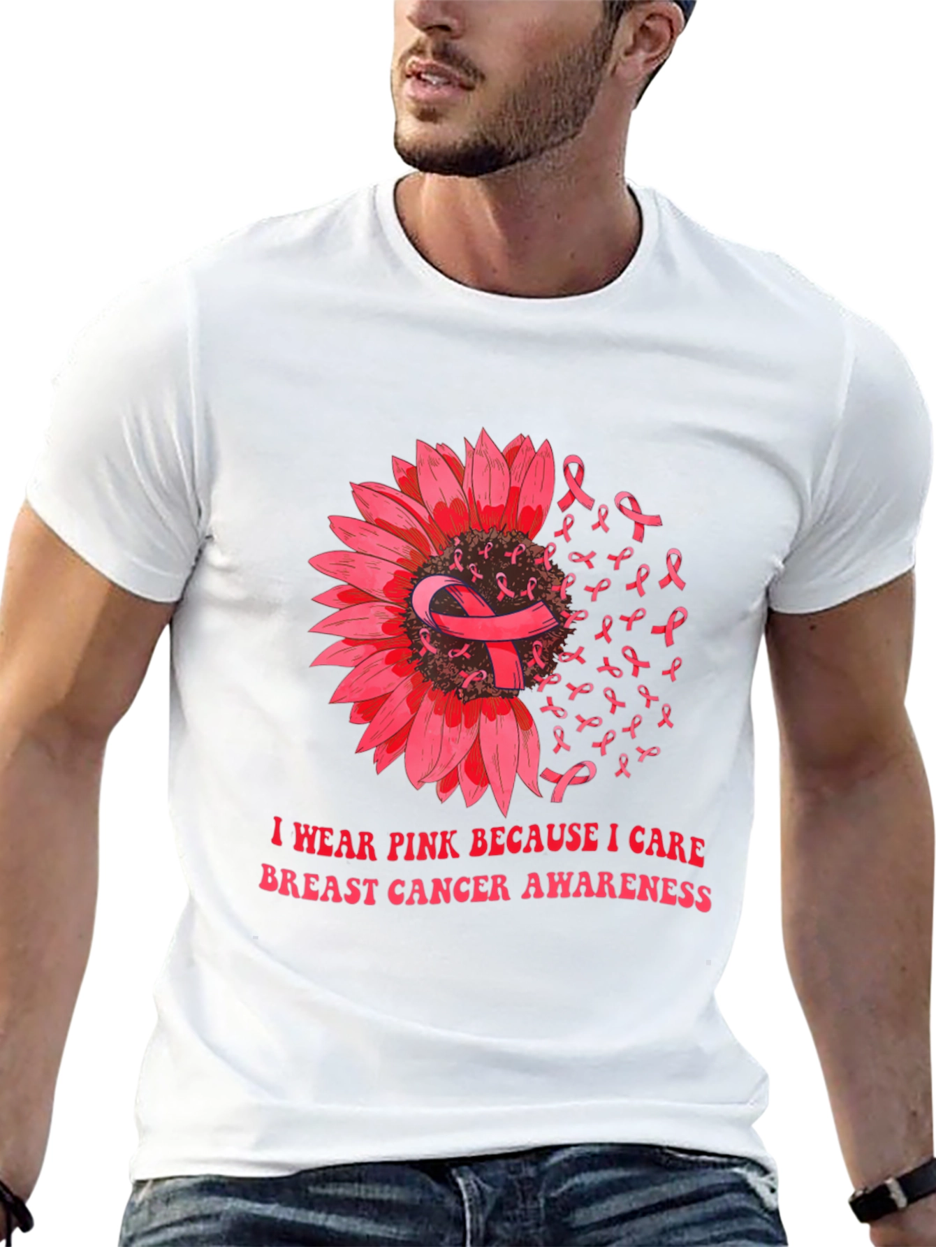 Pink Ribbon Breast Cancer Awareness Sunflower T-Shirt