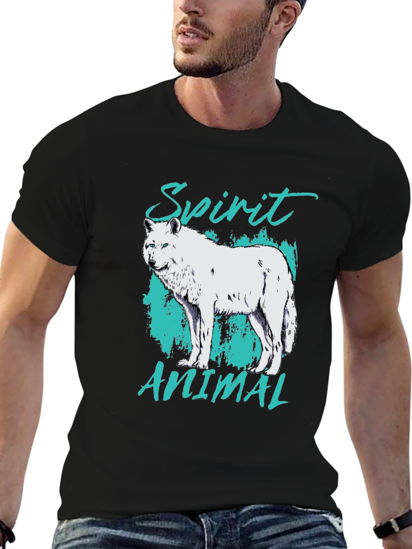 Spirit Animal Wolf Graphic Tee - Black Cotton Blend