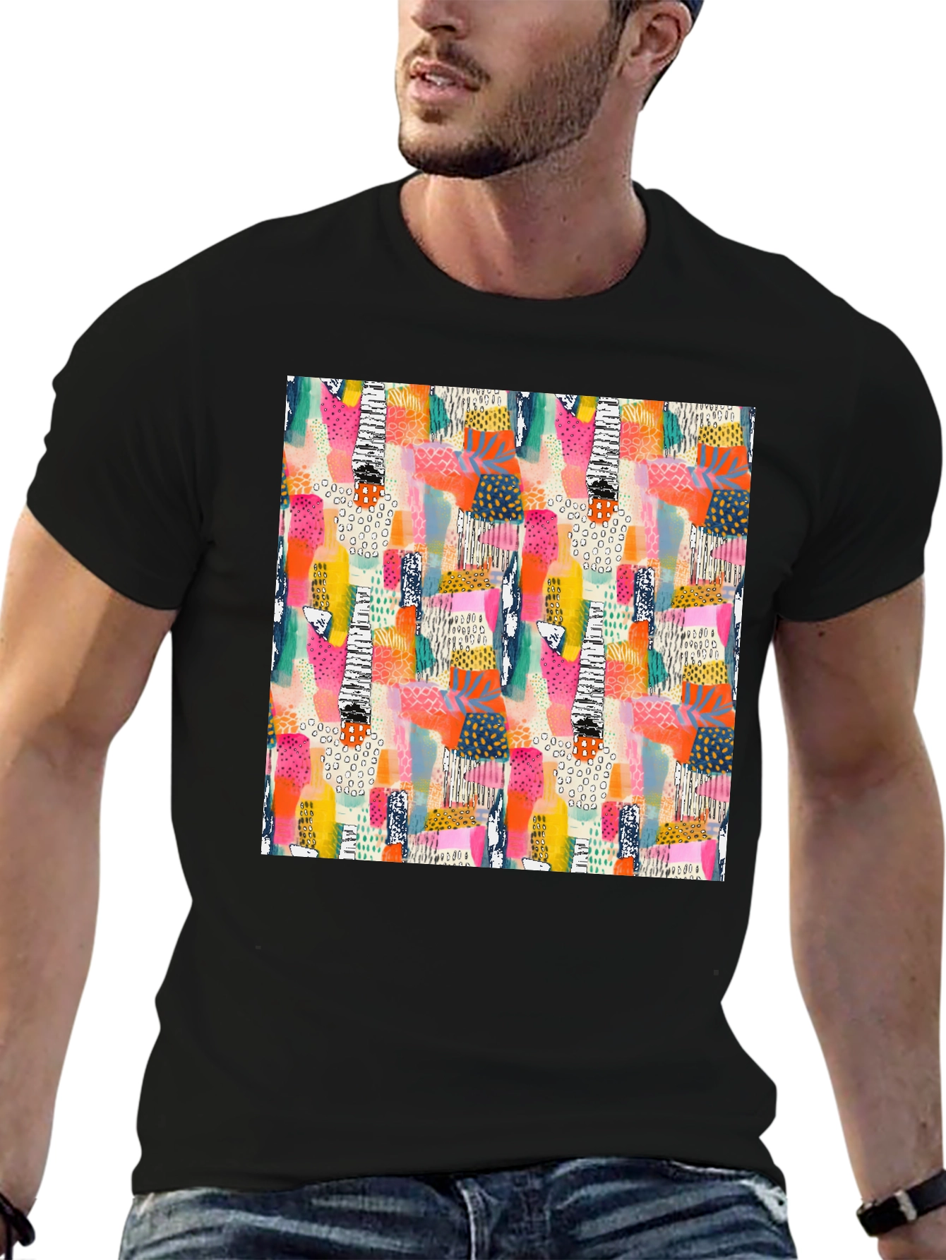 Abstract Pattern Black T-Shirt